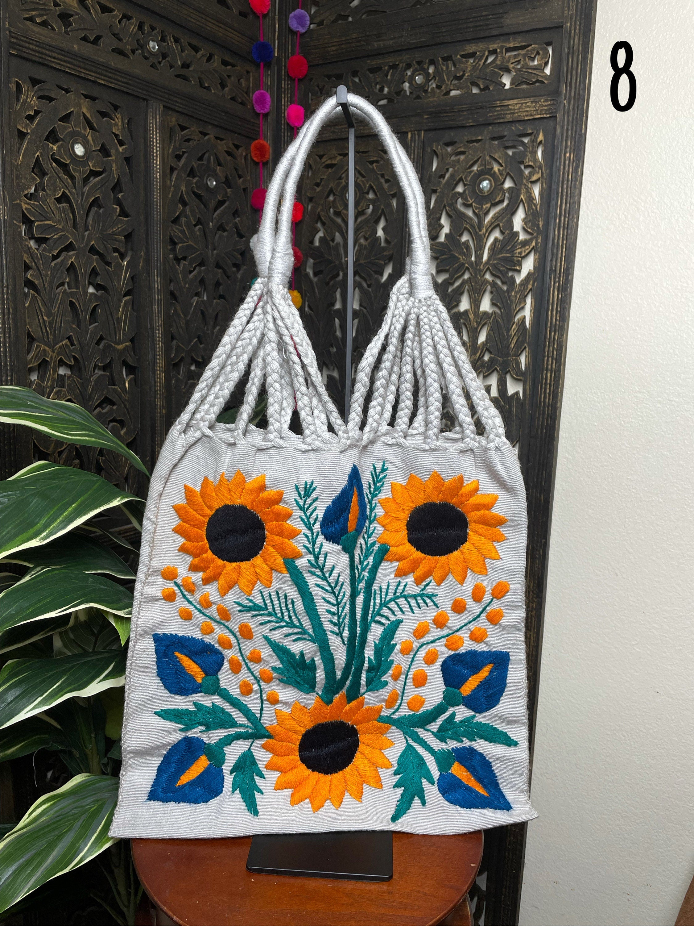Image of Artisanal Handwoven Mexican Floral Tote Bag, Eco-friendly, Groceries Bag, Boho look & Books Bag