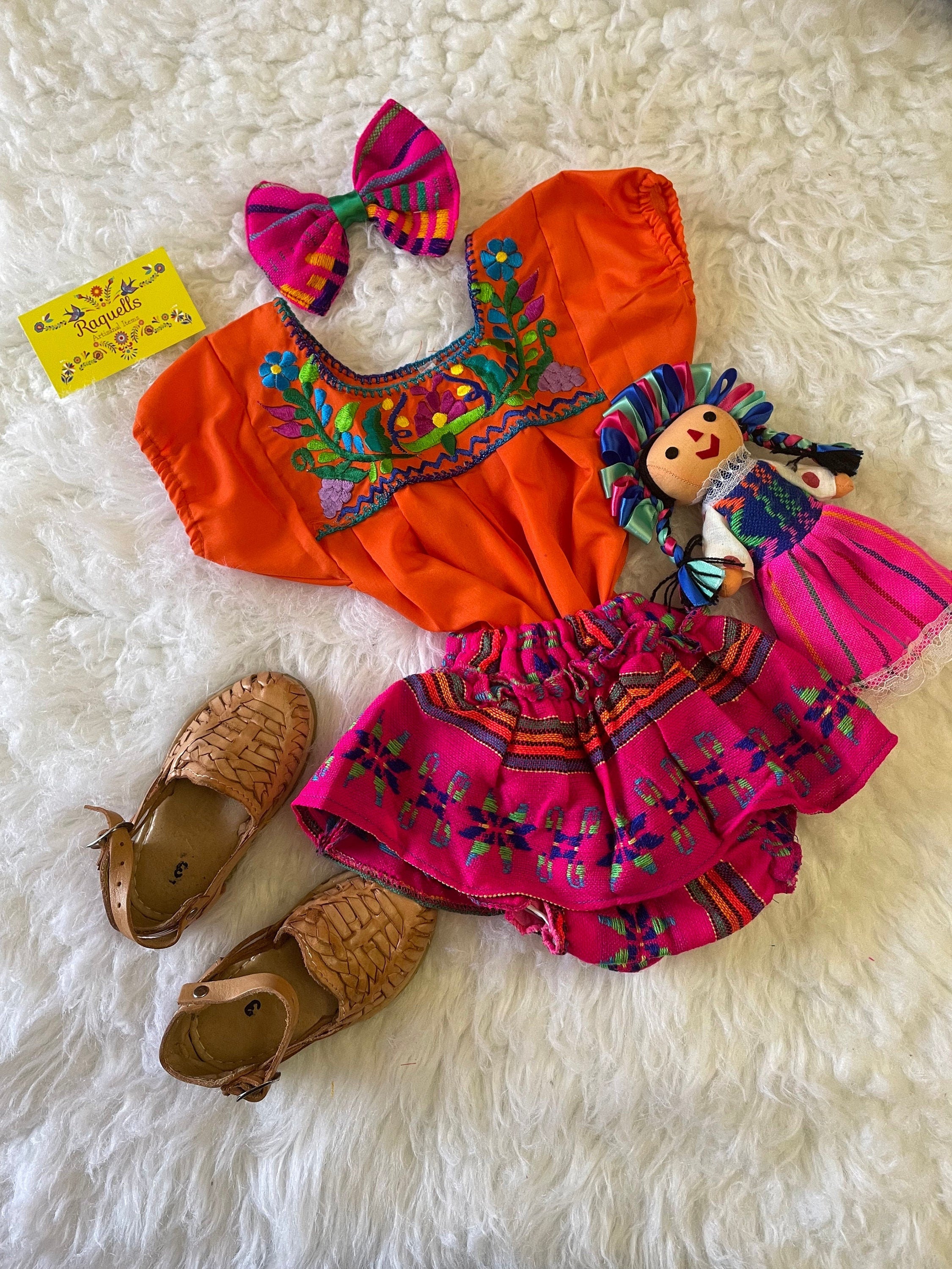 0-3 Months Baby Sarape Bloomers, 3 piece Outfit w/Hairbow, blouse is included