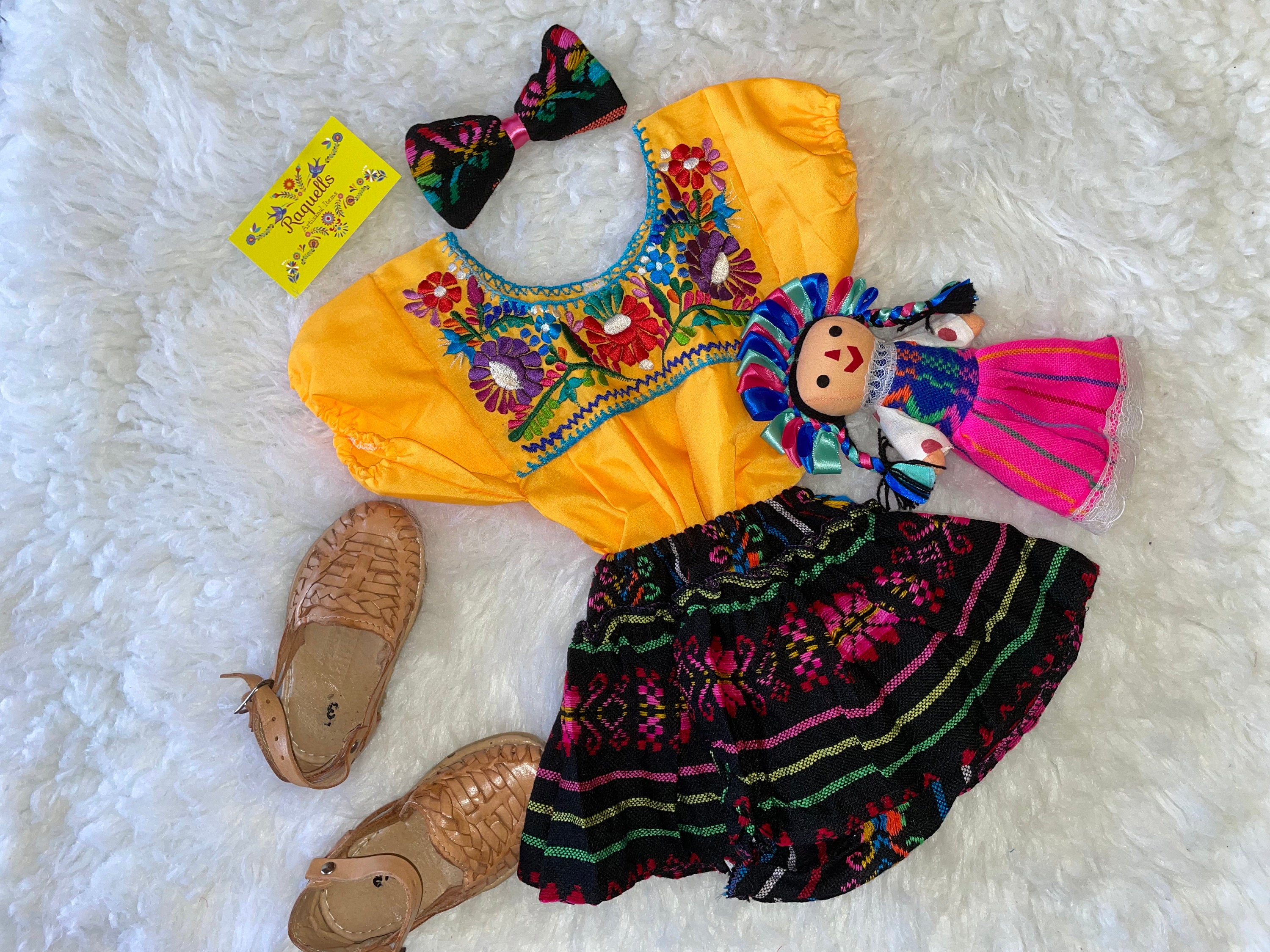 3-6 Months Baby Sarape Bloomers, 3 piece Outfit w/Hairbow, blouse is included