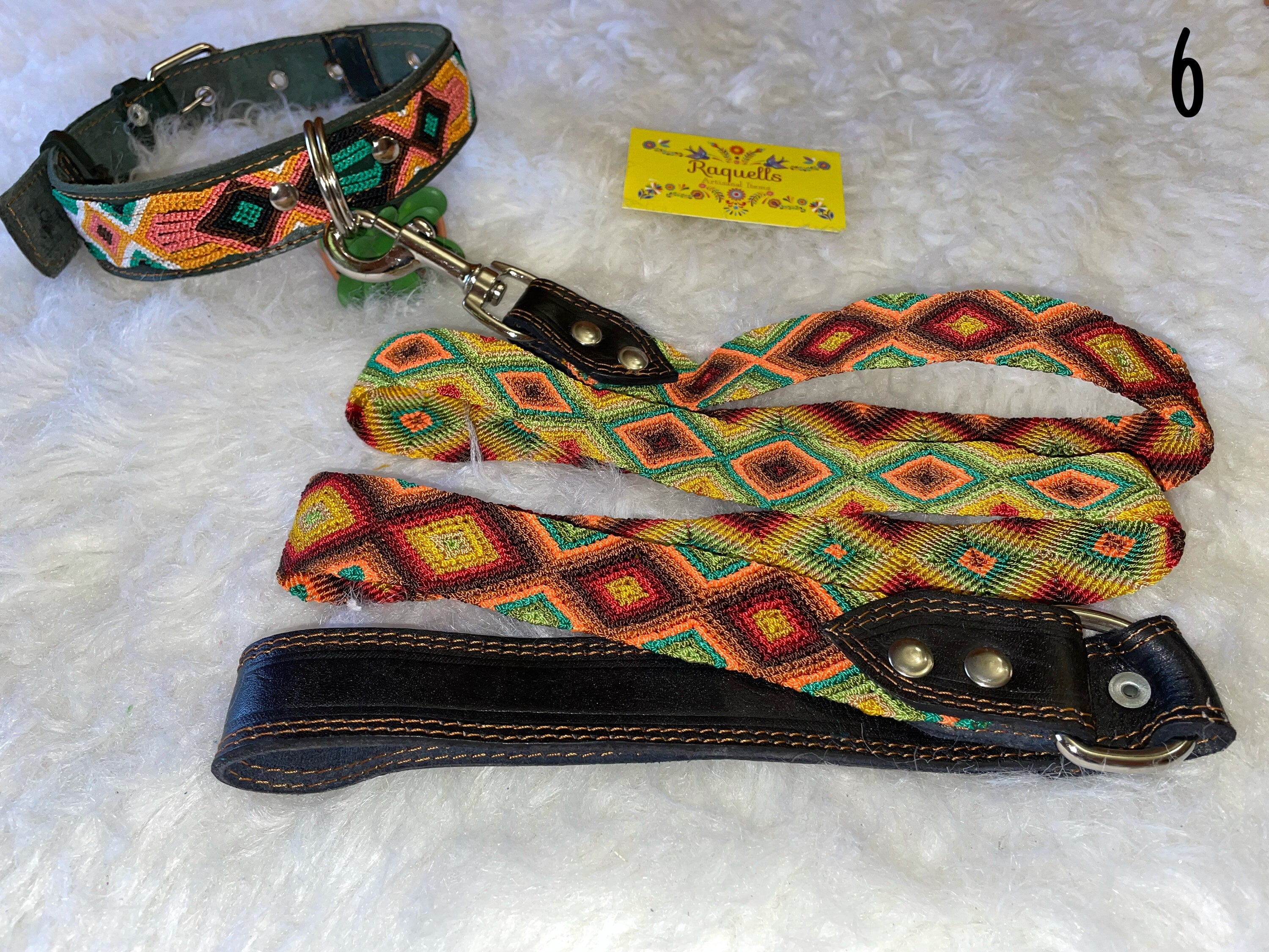 Image of Mexican Handmade Dog Leash and Collar Set - Hand Woven Leather Dog Leashes - Large Breed