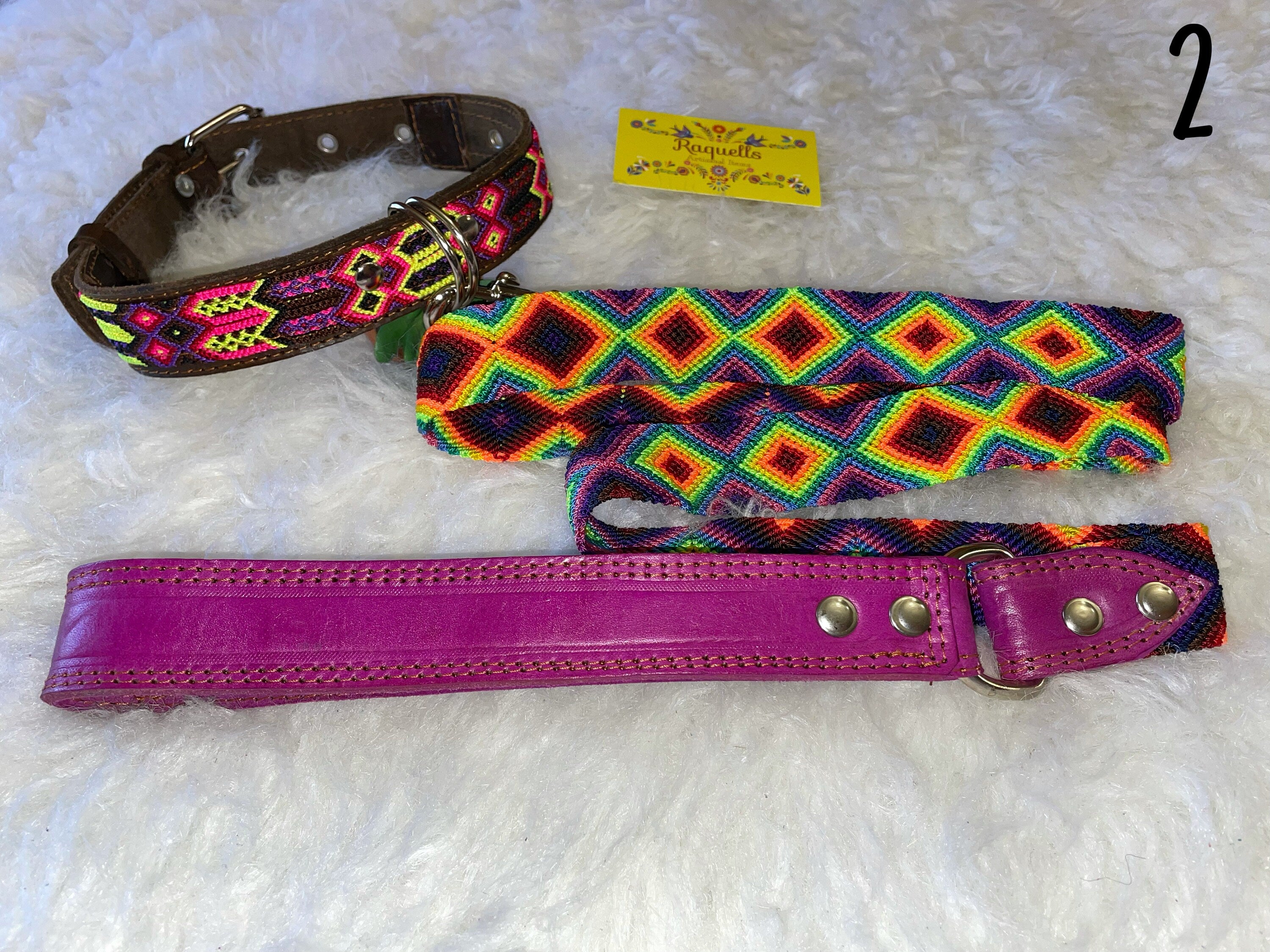 Mexican Handmade Dog Leash and Collar Set - Hand Woven Leather Dog Leashes - Large Breed