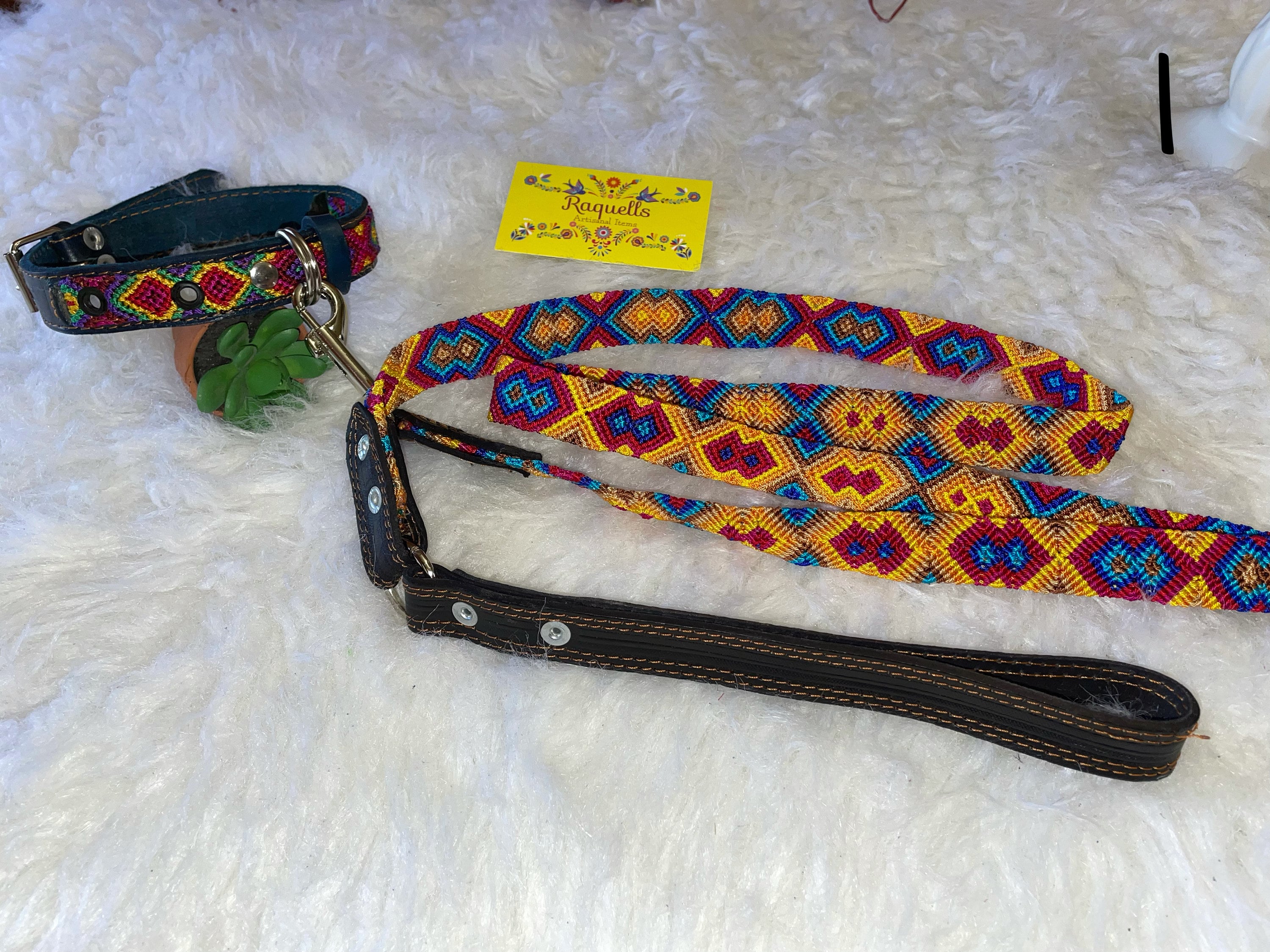 Image of Mexican Handmade Dog Leash and Collar Set - Hand Woven Leather Dog Leashes