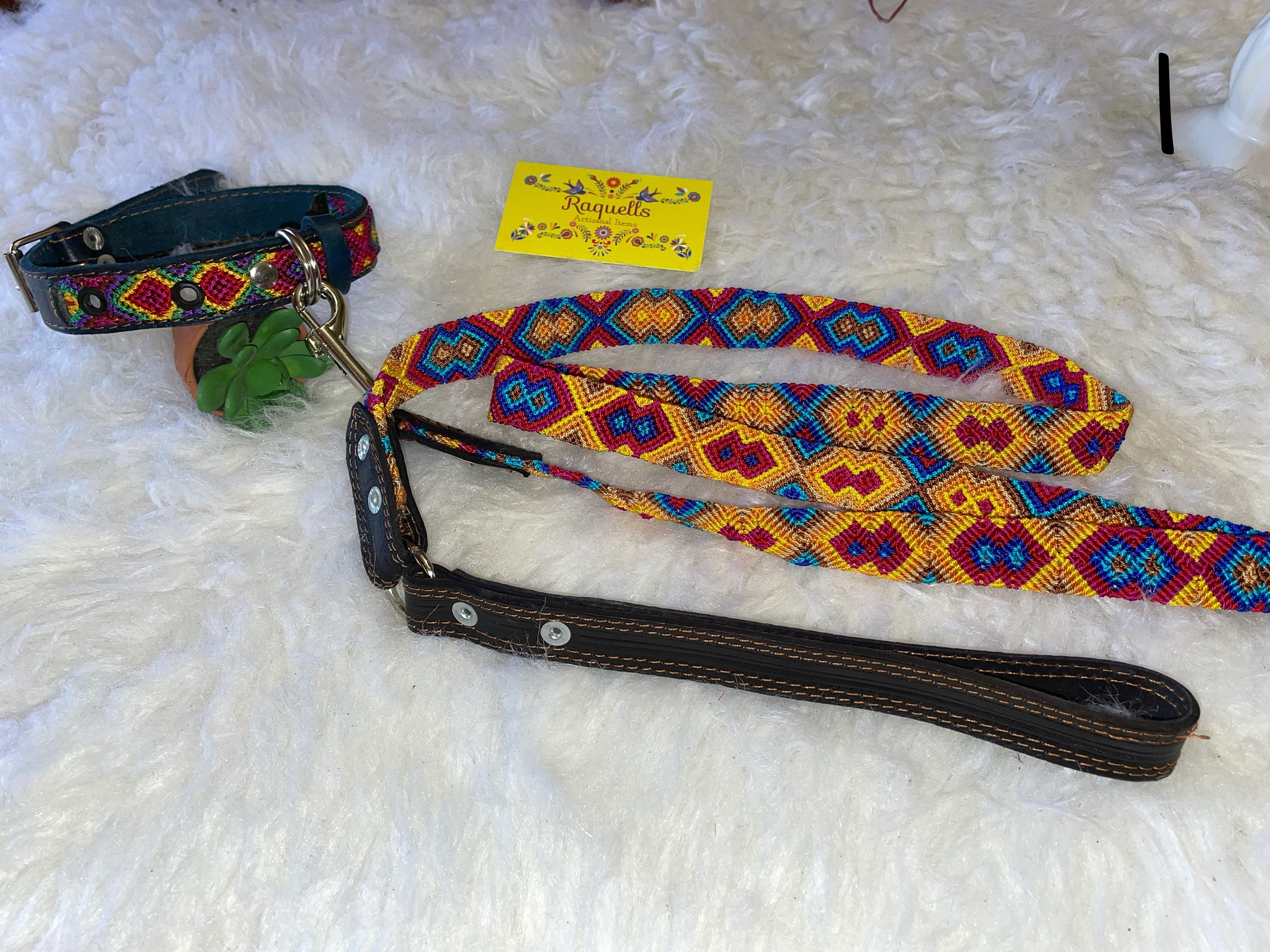 Image of Mexican Handmade Dog Leash and Collar Set - Hand Woven Leather Dog Leashes