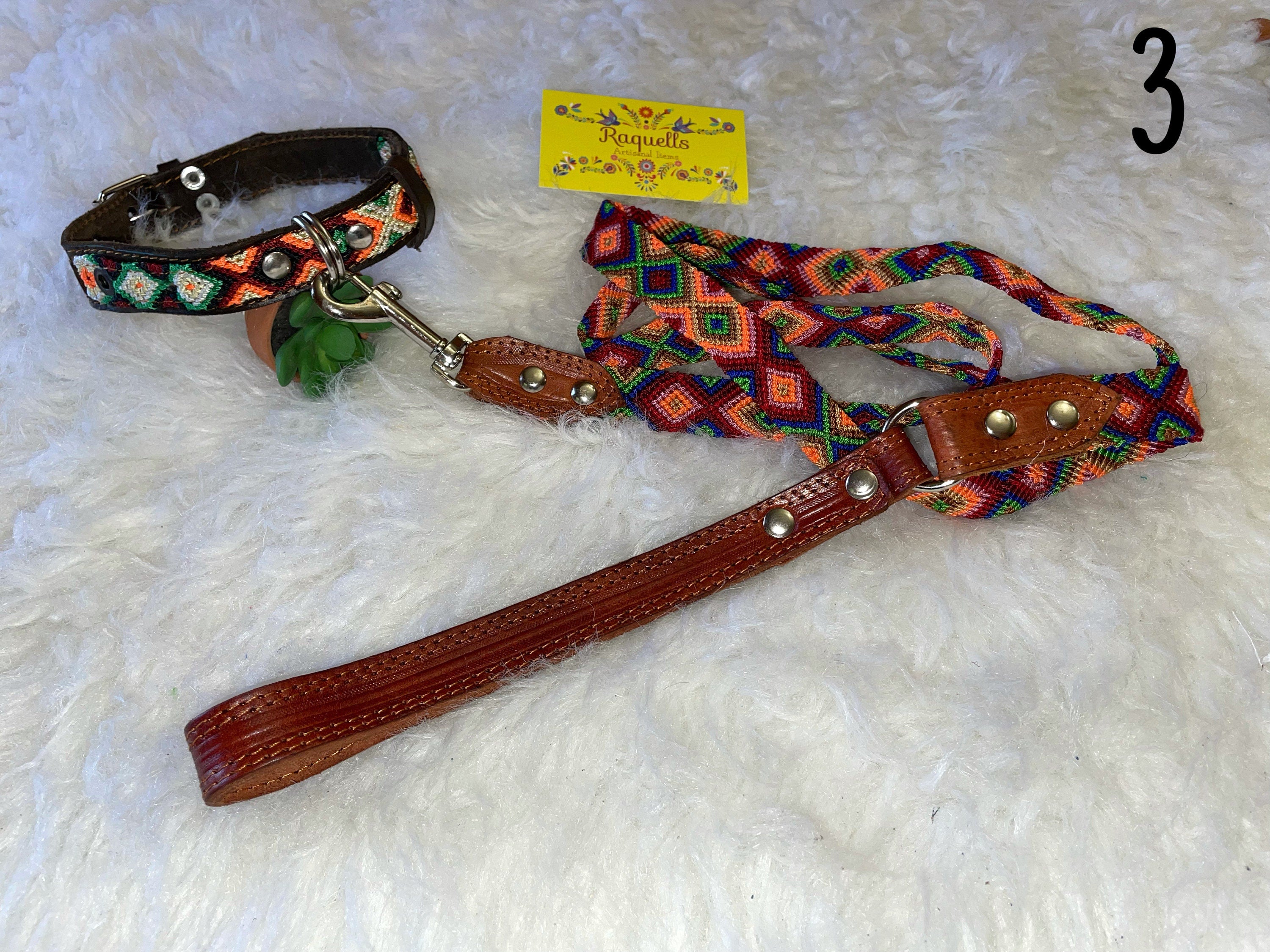 Mexican Handmade Dog Leash and Collar Set - Hand Woven Leather Dog Leashes