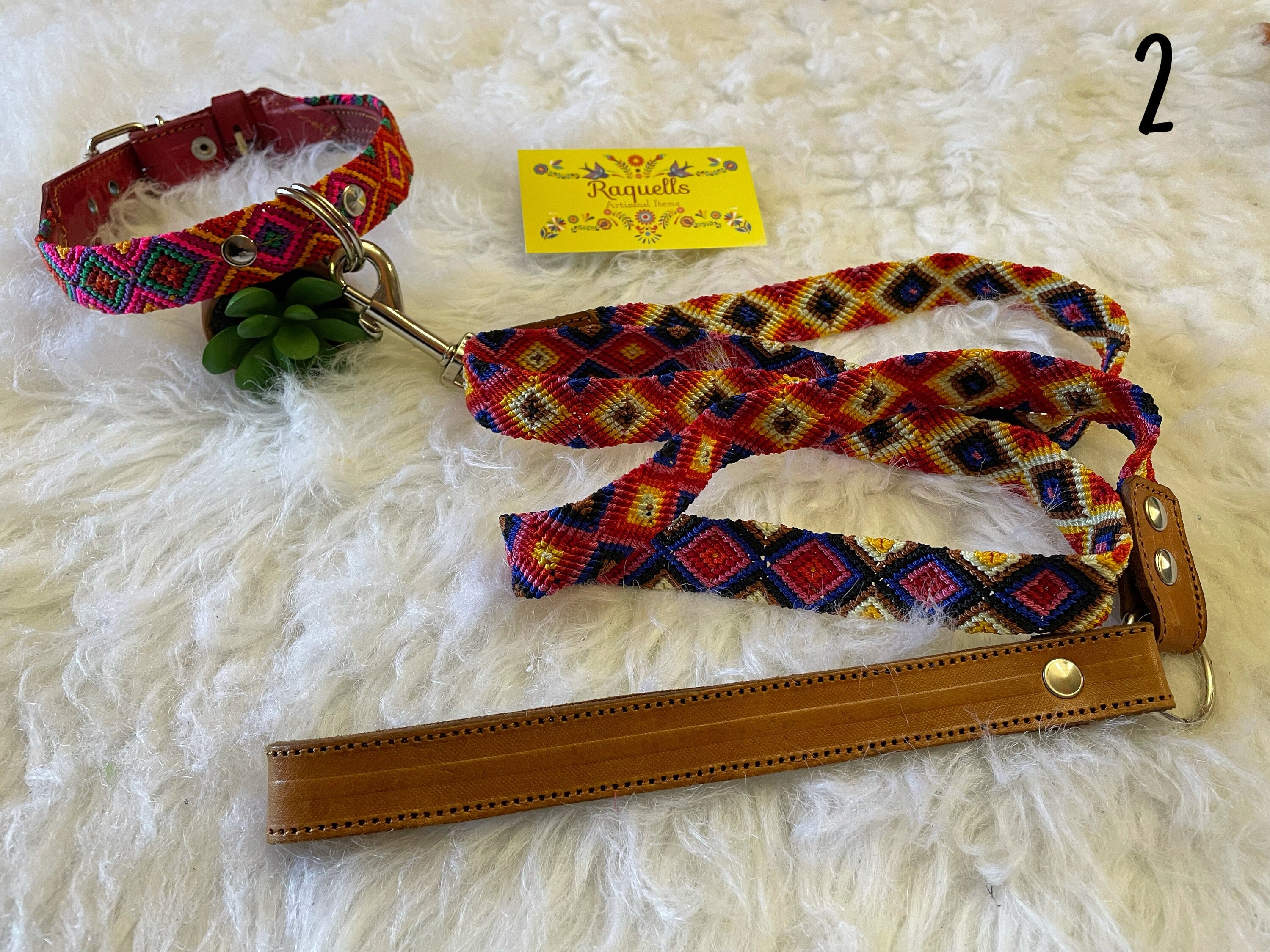 Mexican Handmade Dog Leash and Collar Set - Hand Woven Leather Dog Leashes