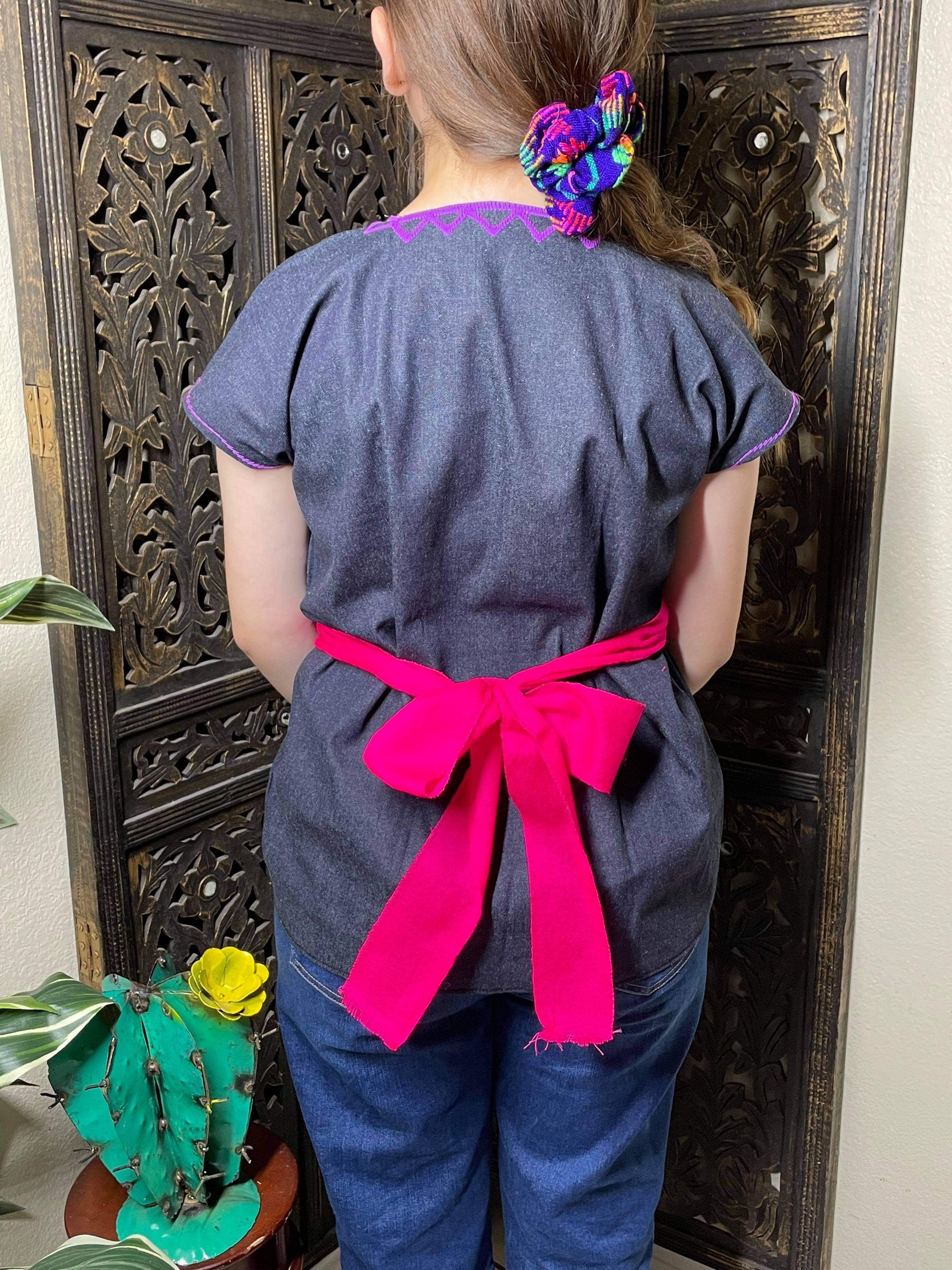 Image of Denim Floral Embroidered Mexican Blouse - Handmade Embroidered Blouse - Denim Blouse