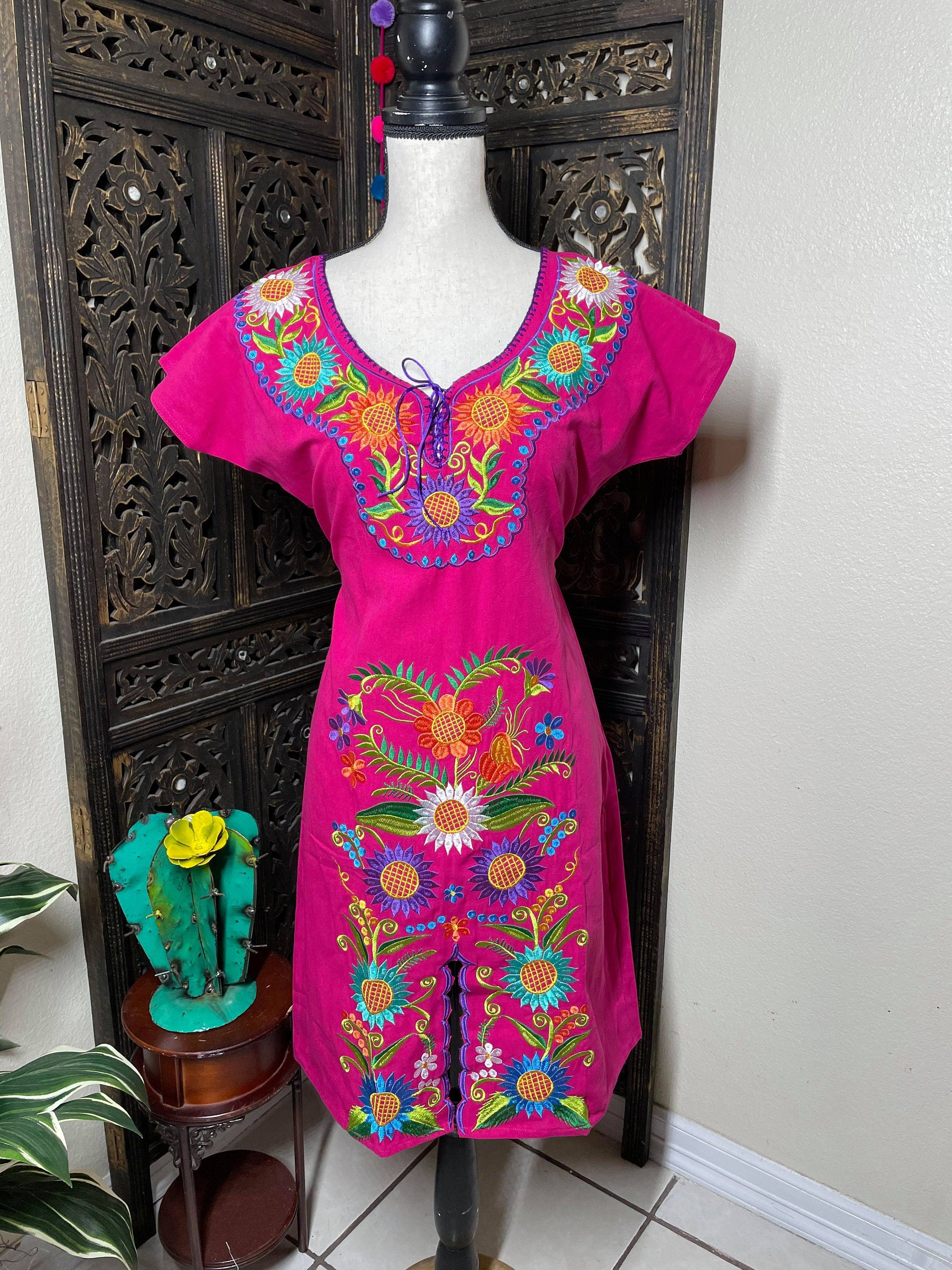Floral Embroidered Artisanal Dress - Handmade Embroidered Dress from Chiapas, Mexico
