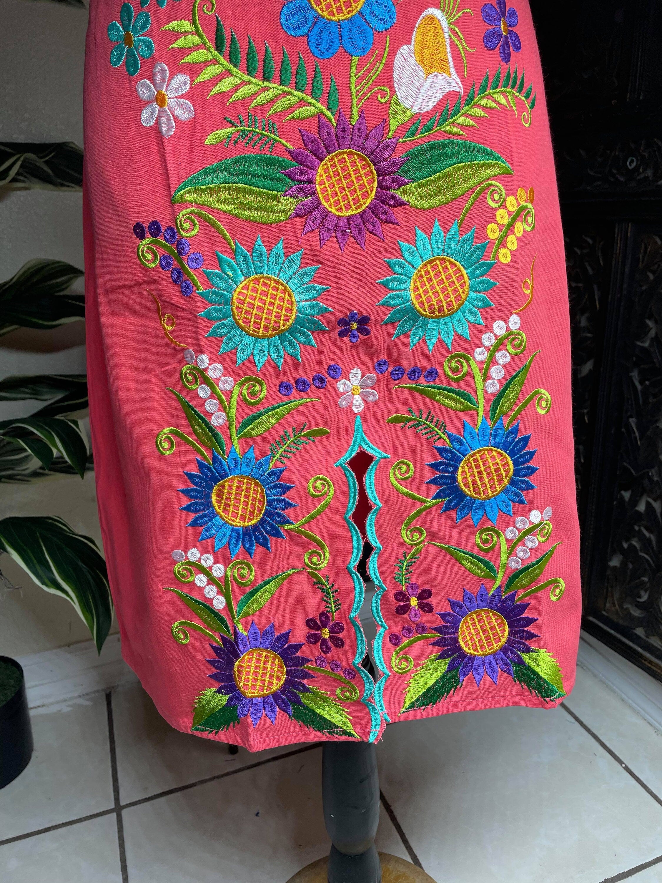 Floral Embroidered Artisanal Dress - Handmade Embroidered Dress from Chiapas, Mexico