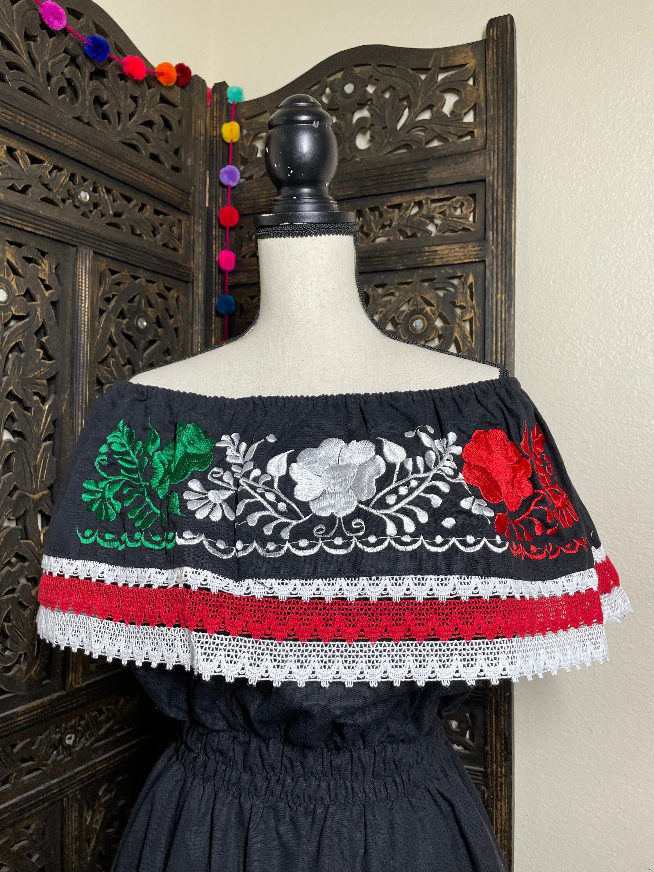 Image of Gorgeous Mexican Embroidered Dress - Handmade Artisanal Dress - Hand Embroidered Dress - Medium