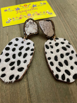 Image of Beautiful Spotted Leather Earrings - Handmade Stone Earrings