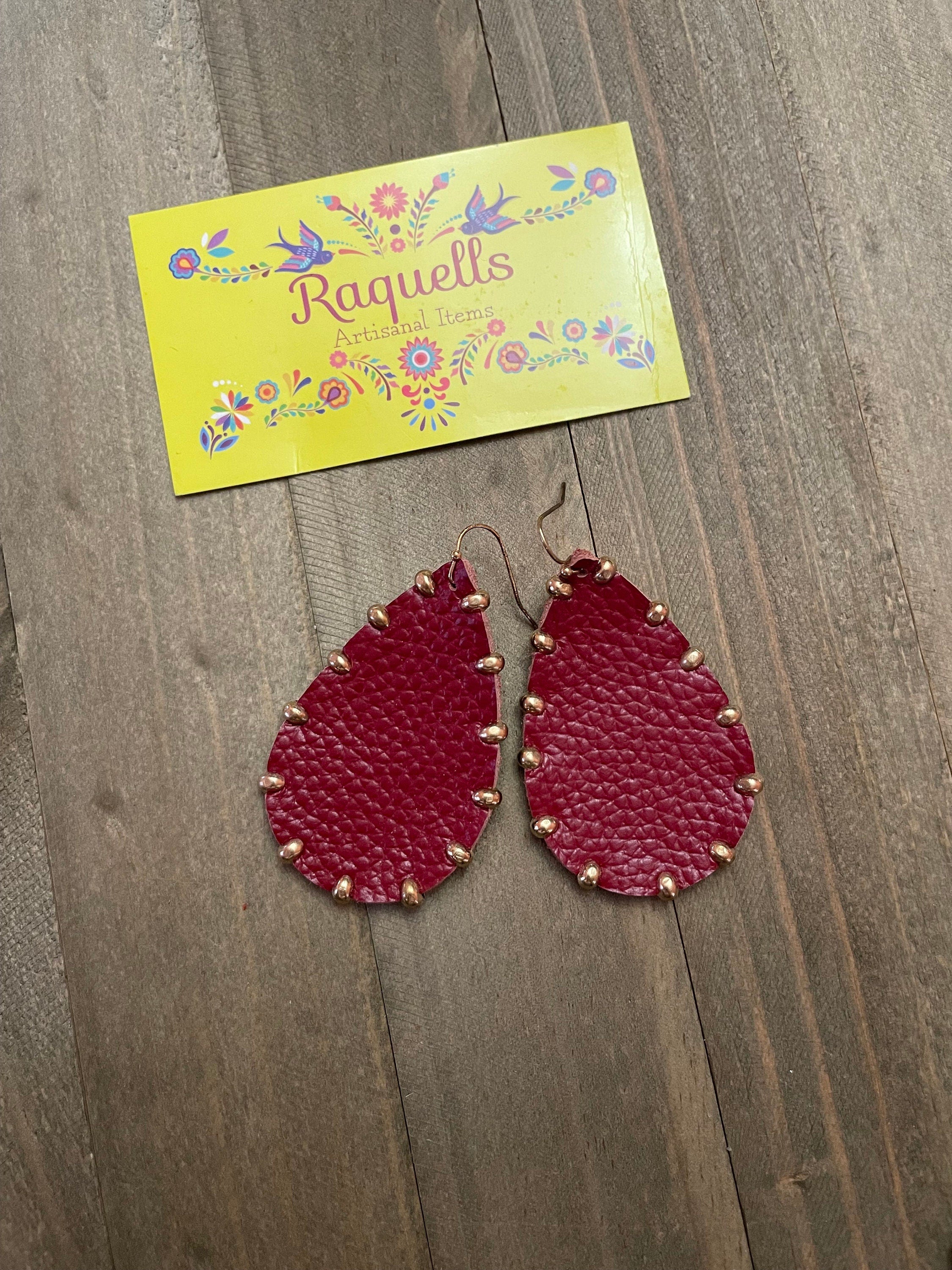 Beautiful Leather Studded Teardrop Earrings