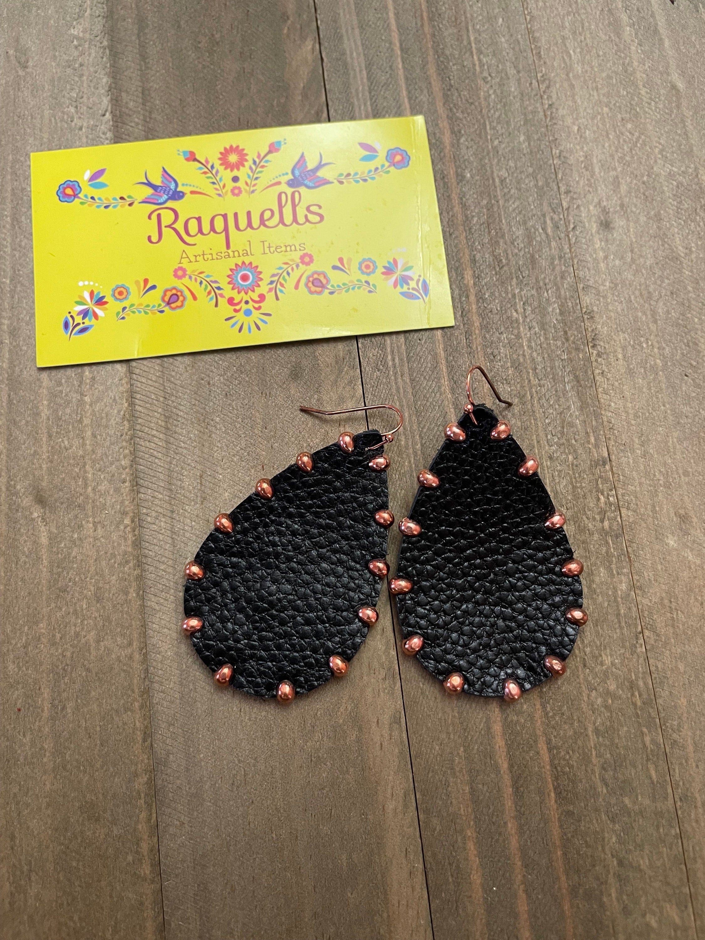 Beautiful Leather Studded Teardrop Earrings