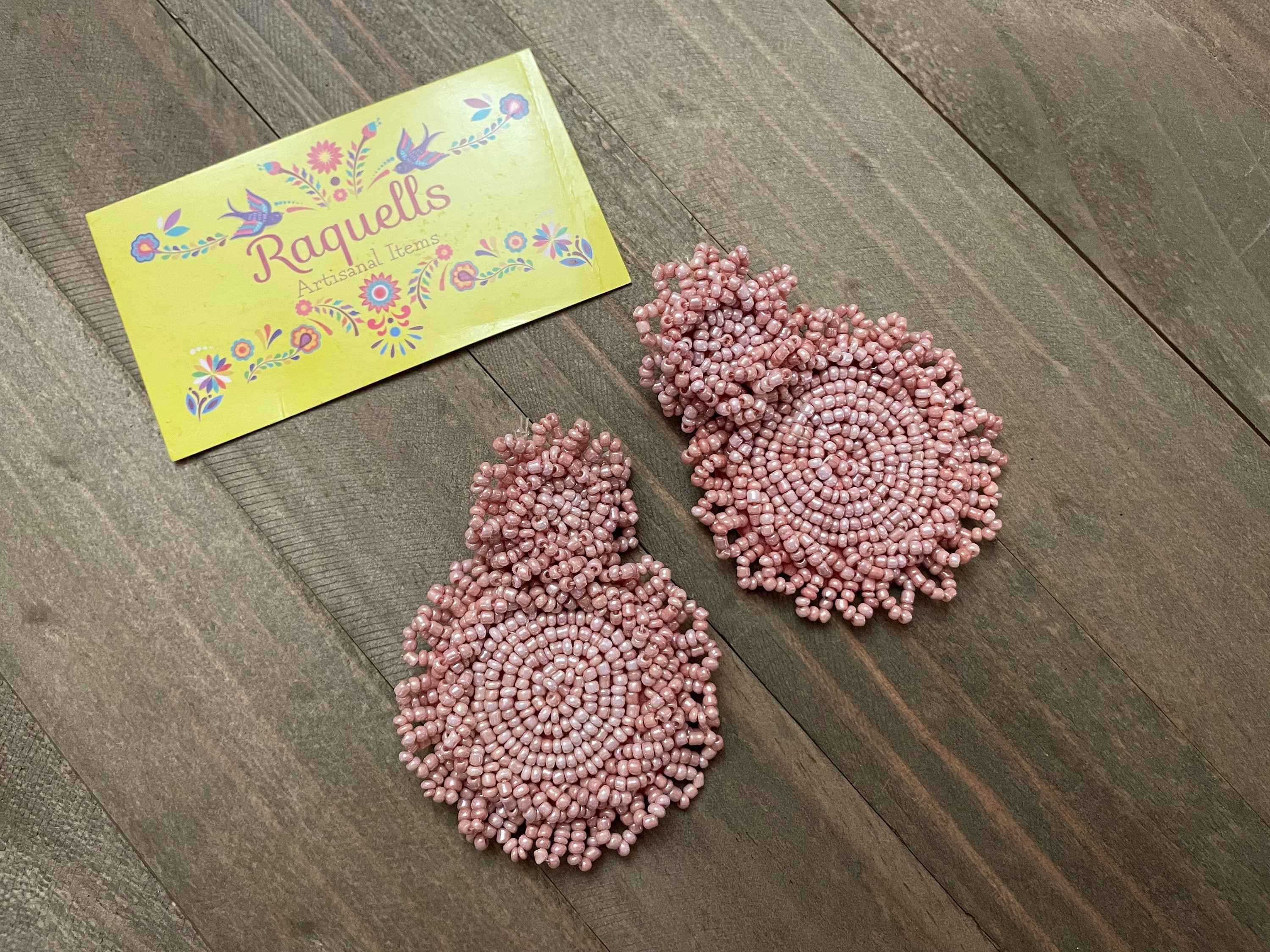 Image of Gorgeous Hand Beaded Stud Earrings - Handmade Large Earrings