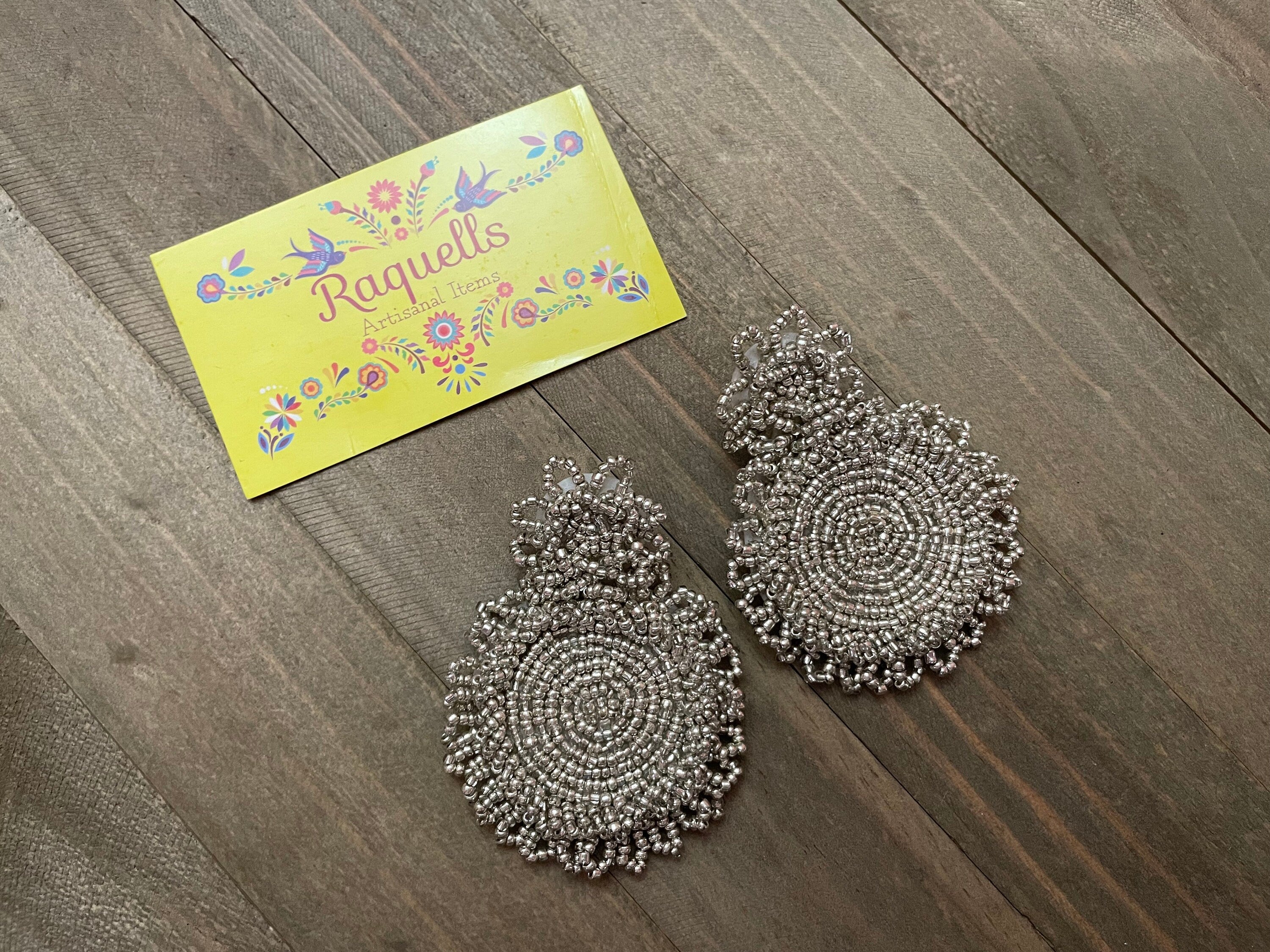 Image of Gorgeous Hand Beaded Stud Earrings - Handmade Large Earrings