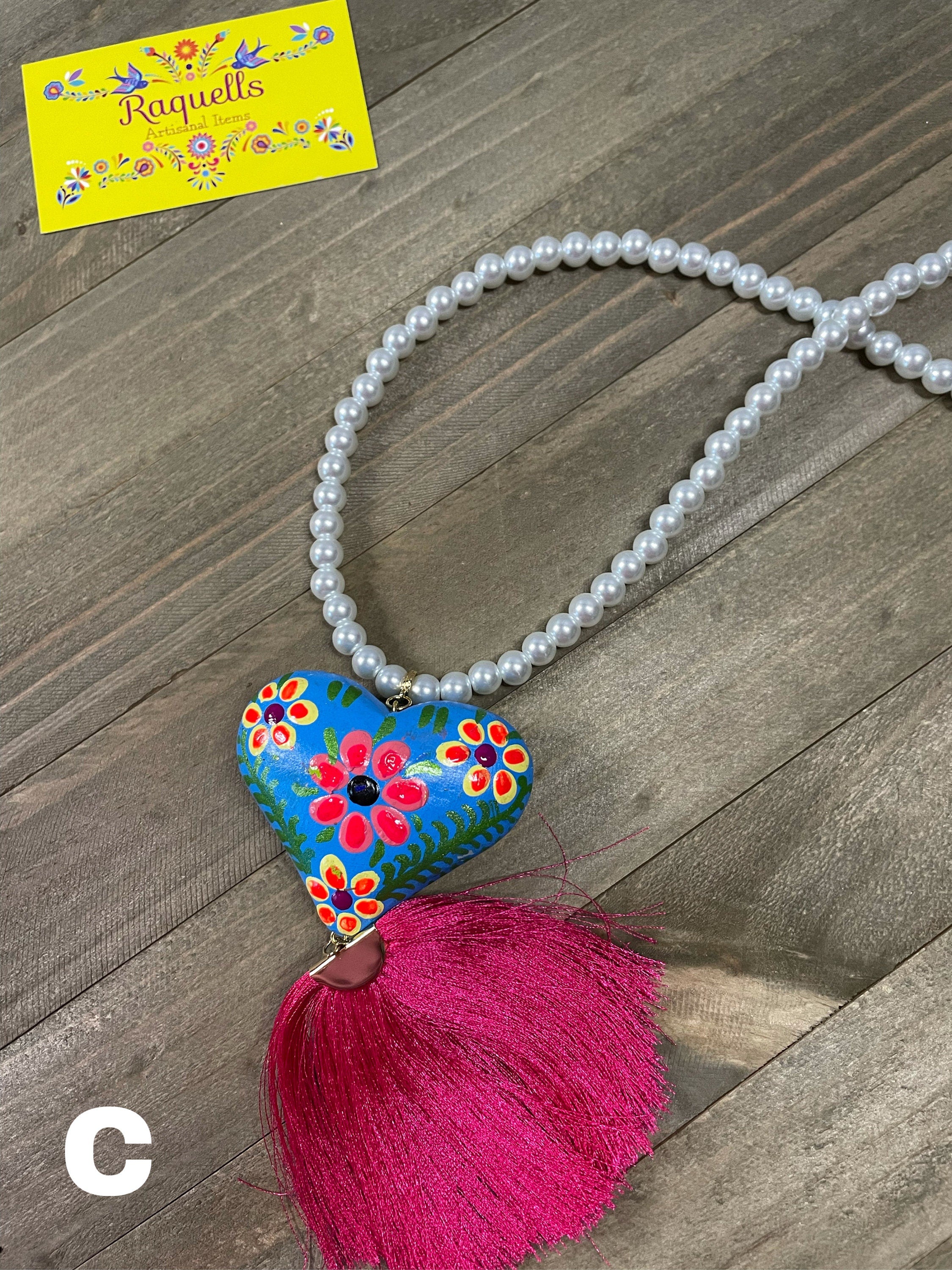 Image of Beautiful Hand Painted Artisanal Necklaces - Mexican Hearts - Mexican Necklace made by our Oaxaca Artisan Partners