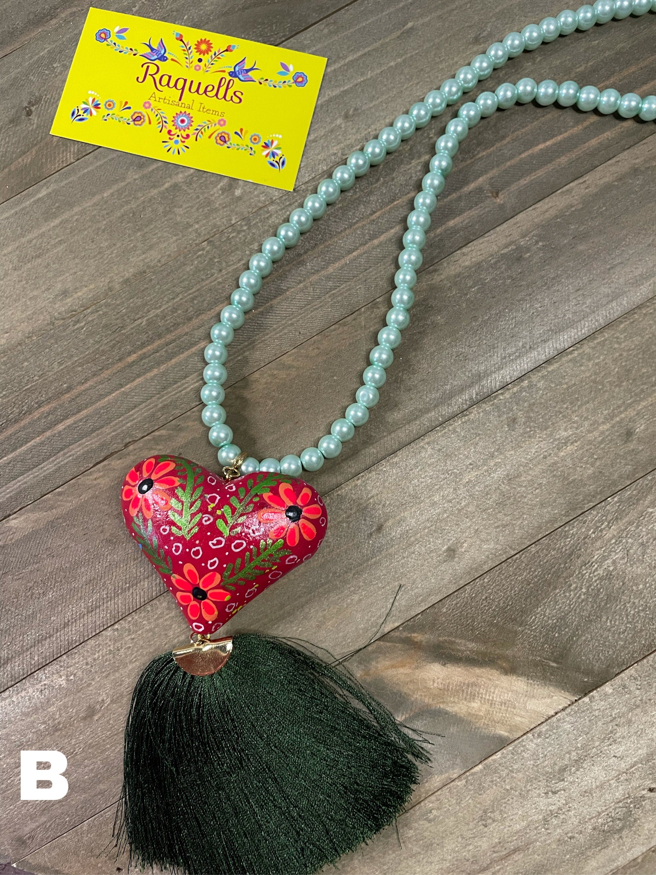 Image of Beautiful Hand Painted Artisanal Necklaces - Mexican Hearts - Mexican Necklace made by our Oaxaca Artisan Partners