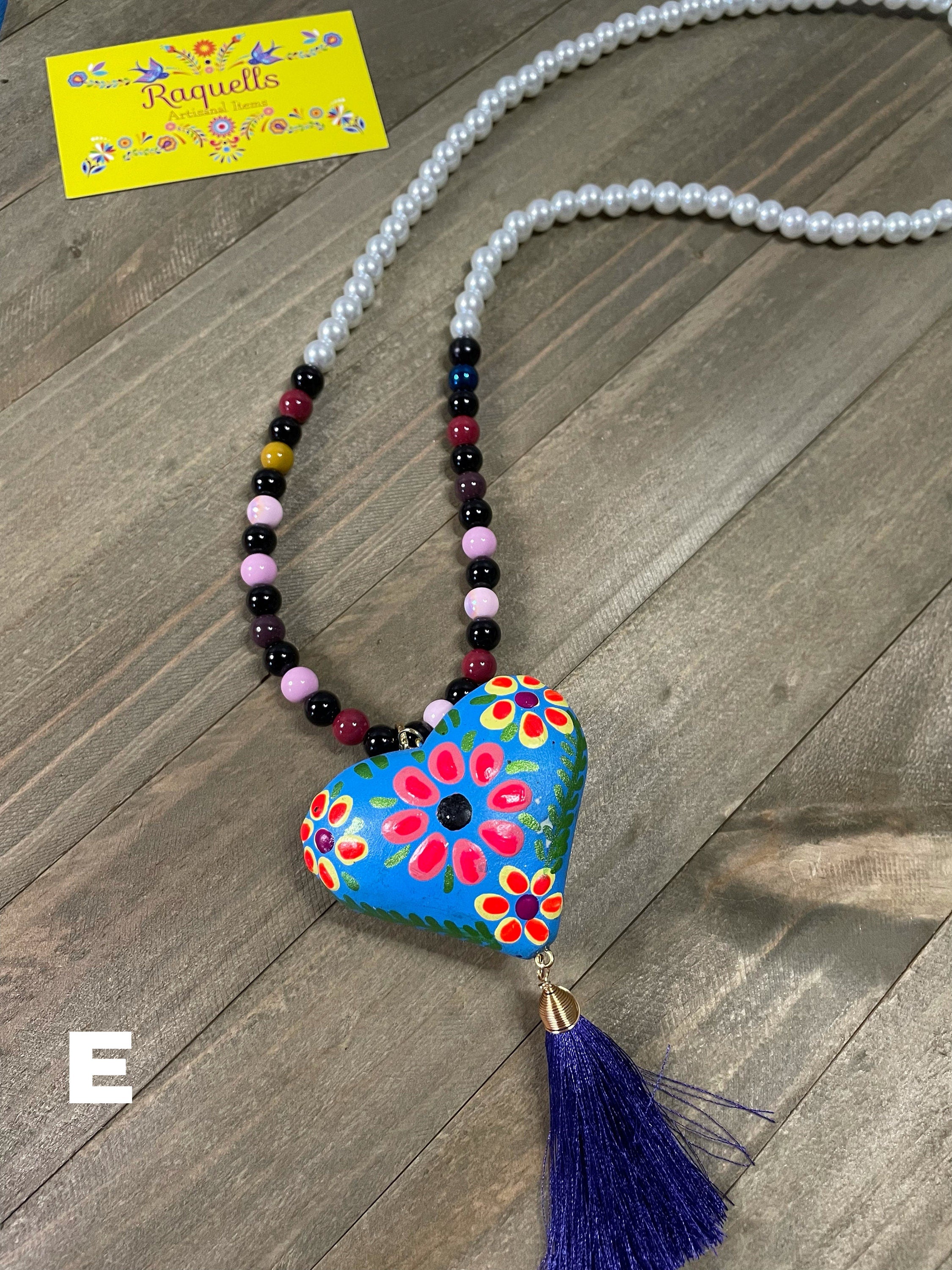Image of Beautiful Hand Painted Artisanal Necklaces - Mexican Hearts - Mexican Necklace made by our Oaxaca Artisan Partners