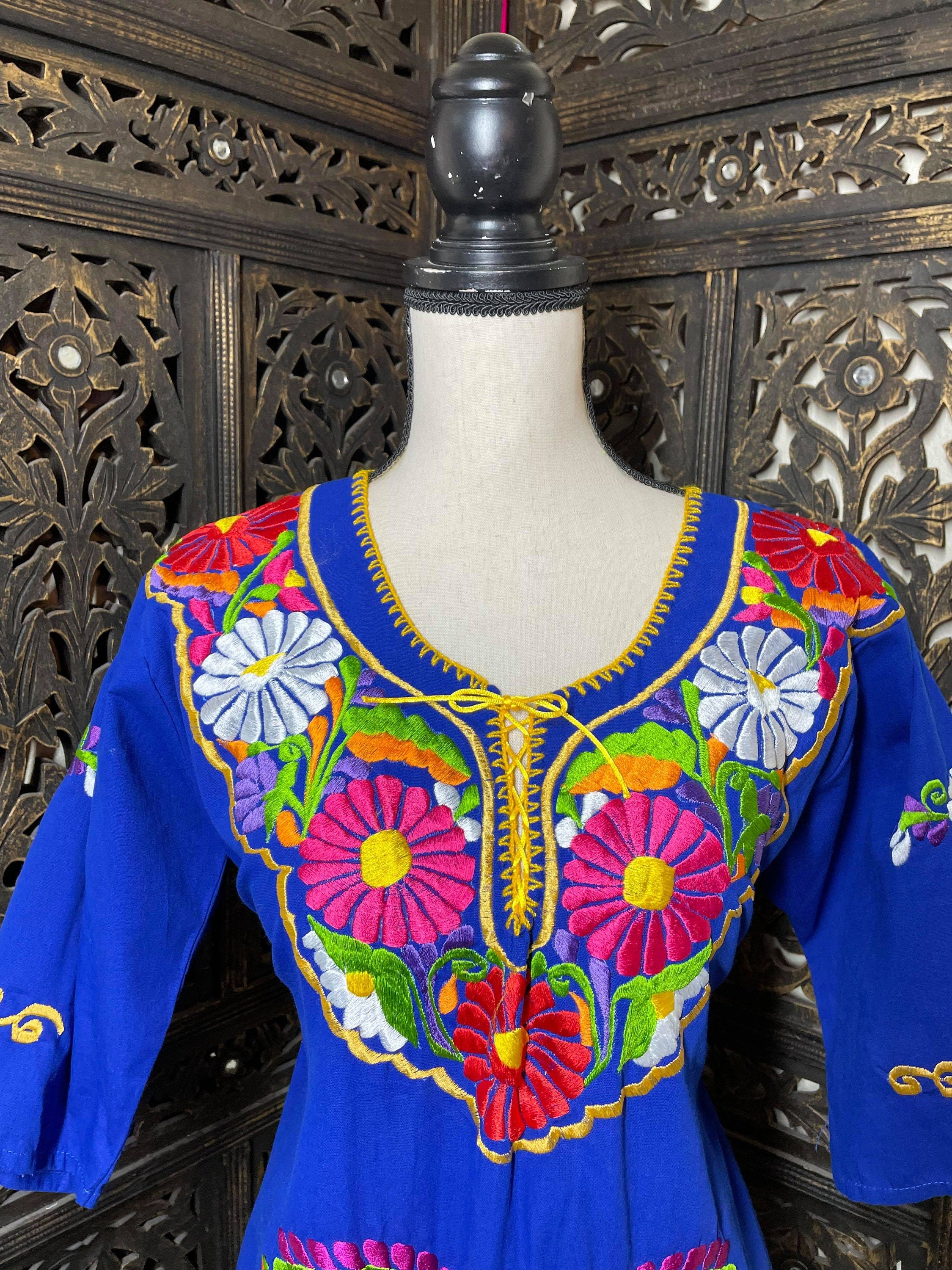 Image of Gorgeous Hand Embroidered Dress - Mexican Embroidered Dress - Floral Designs - LARGE