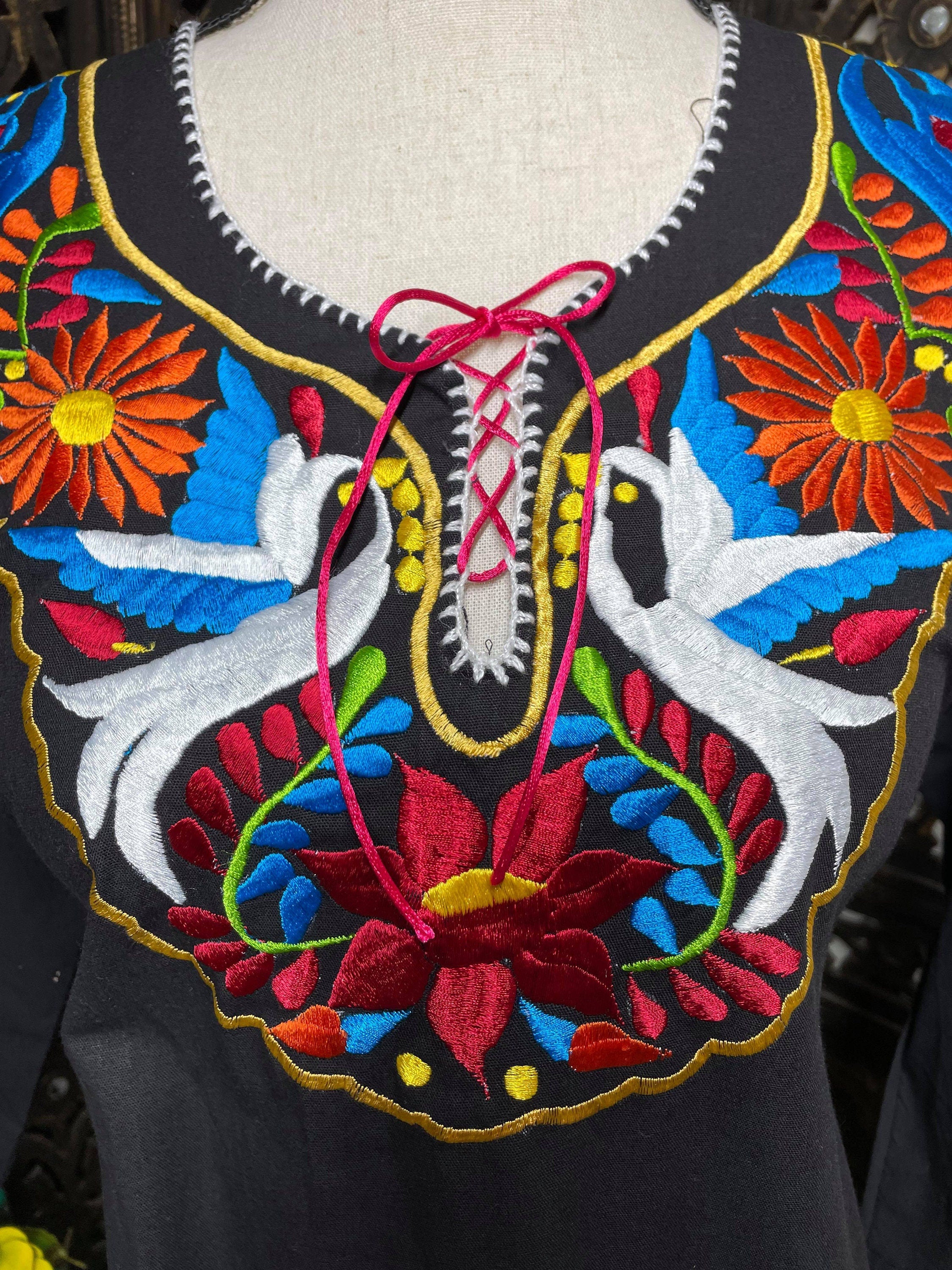 Image of Gorgeous Hand Embroidered Dress - Mexican Embroidered Dress - Floral Designs - LARGE