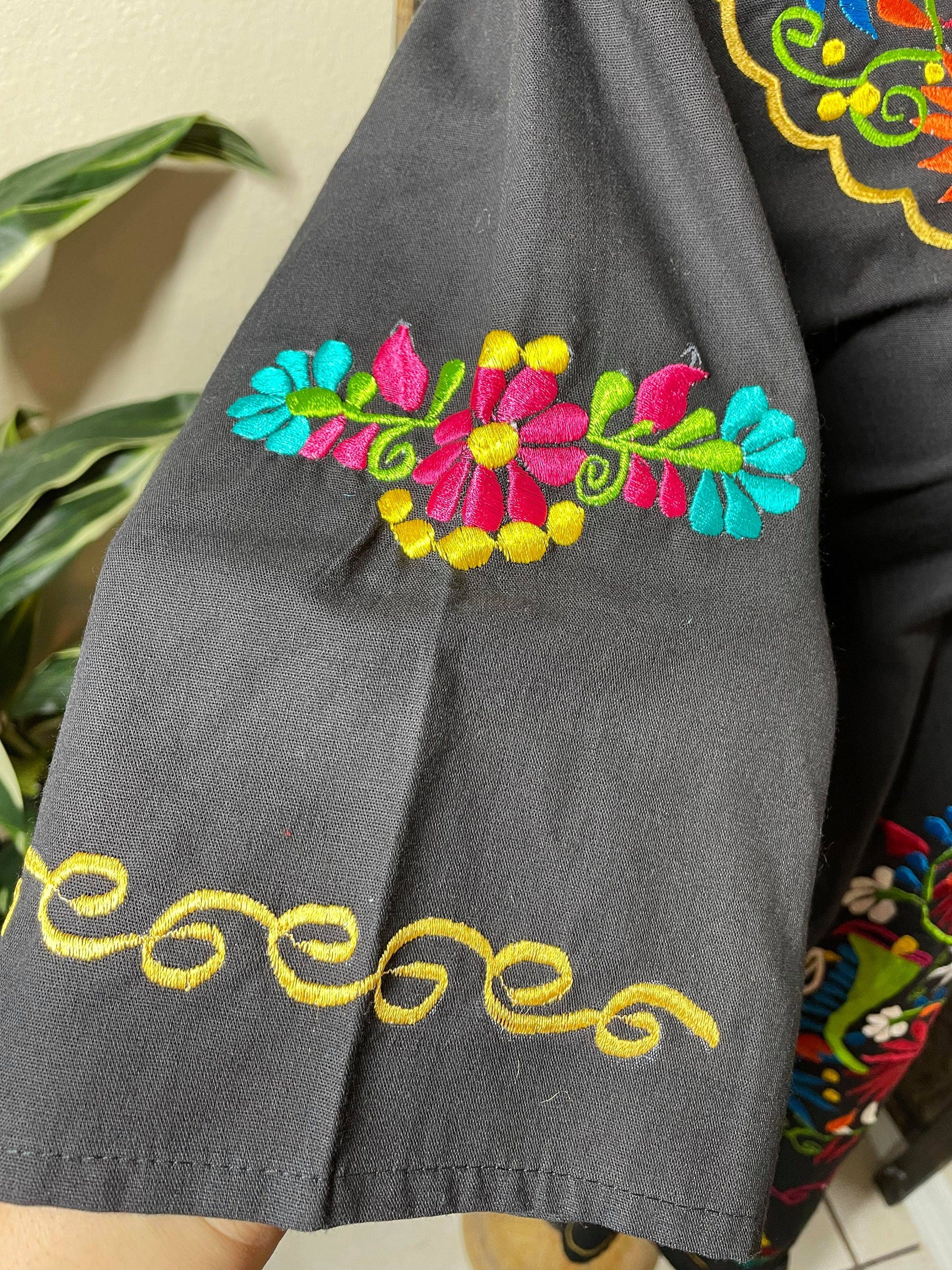 Gorgeous Hand Embroidered Dress - Mexican Embroidered Dress - Floral Designs - LARGE