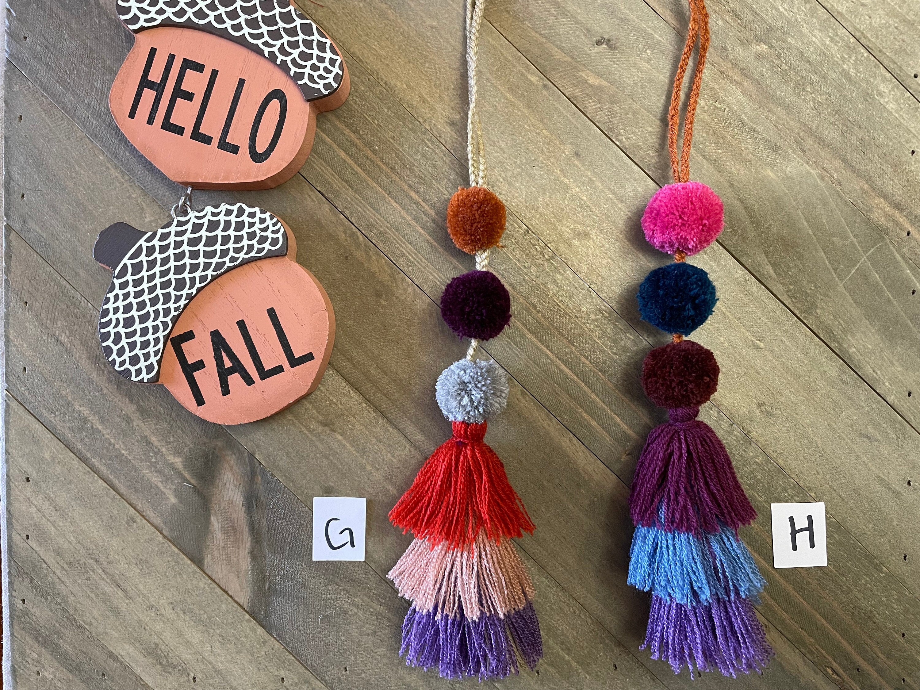 Image of Fall Colored Artisanal PomPom Tassels - Mexican PomPom Keychains - Purse Decor