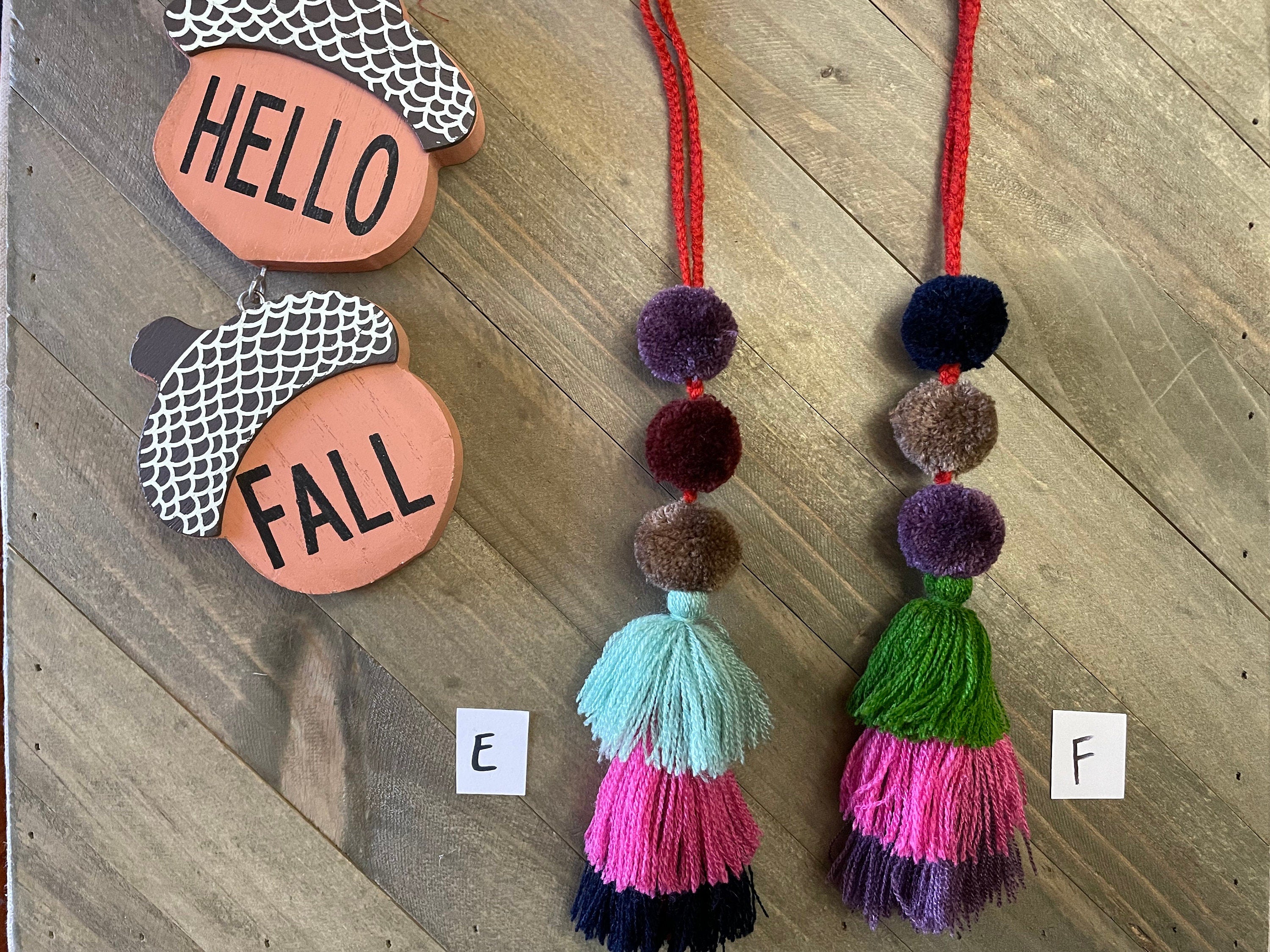 Image of Fall Colored Artisanal PomPom Tassels - Mexican PomPom Keychains - Purse Decor