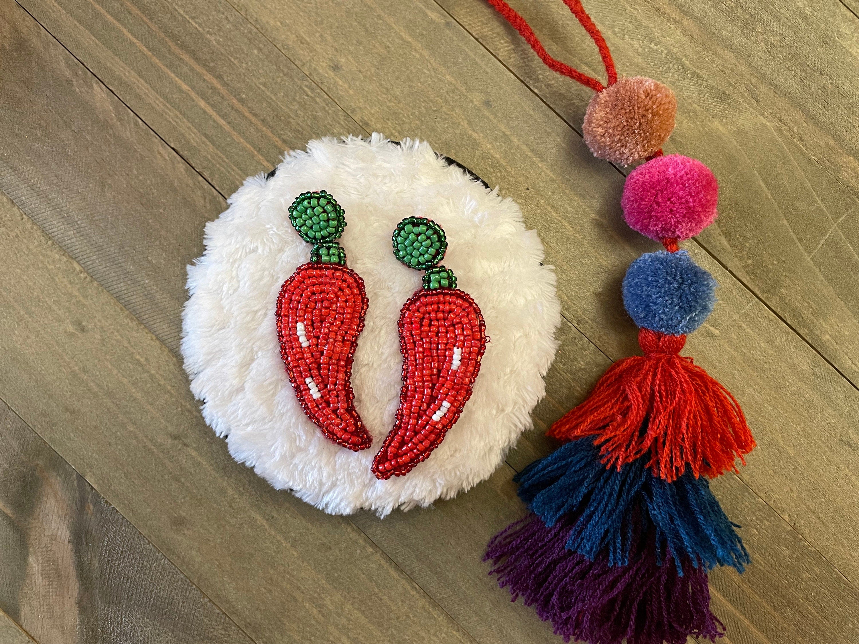Image of Beautiful Hand Beaded Fruit Earrings - Artisan Made Earrings from Guadalajara, Mexico - Halloween Earrings