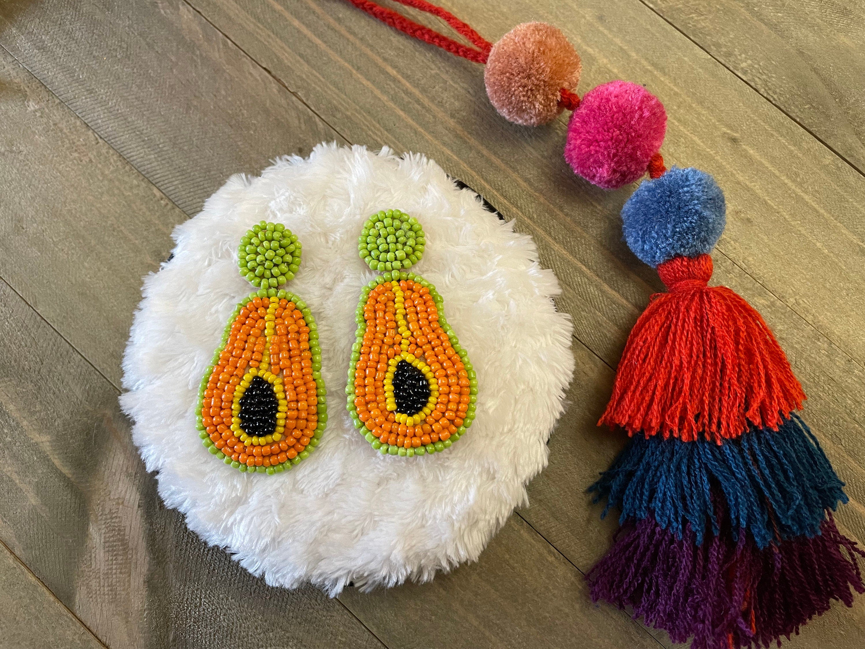 Image of Beautiful Hand Beaded Fruit Earrings - Artisan Made Earrings from Guadalajara, Mexico - Halloween Earrings