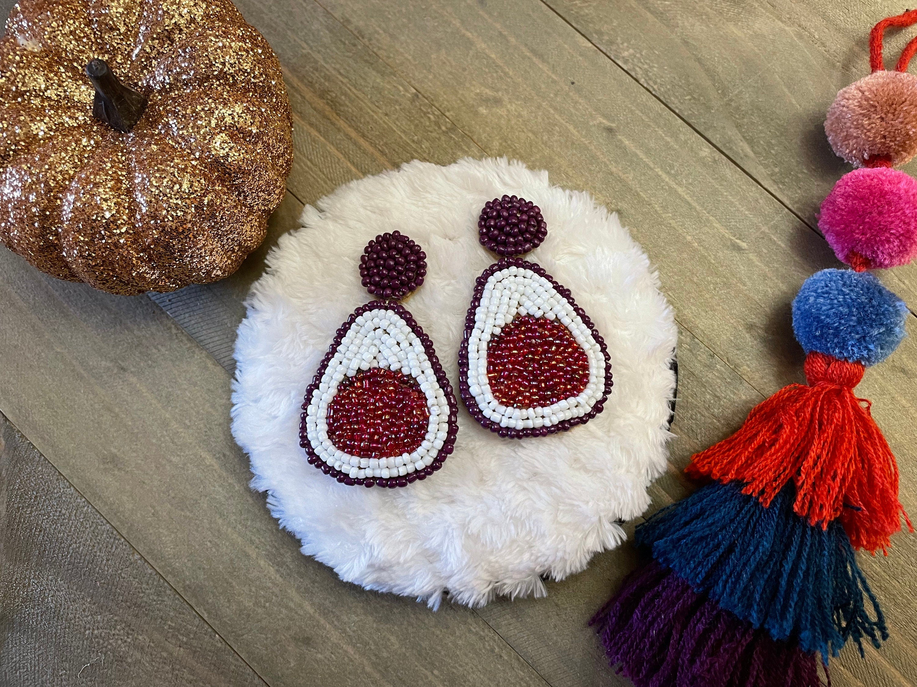 Image of Beautiful Hand Beaded Fruit Earrings - Artisan Made Earrings from Guadalajara, Mexico - Halloween Earrings