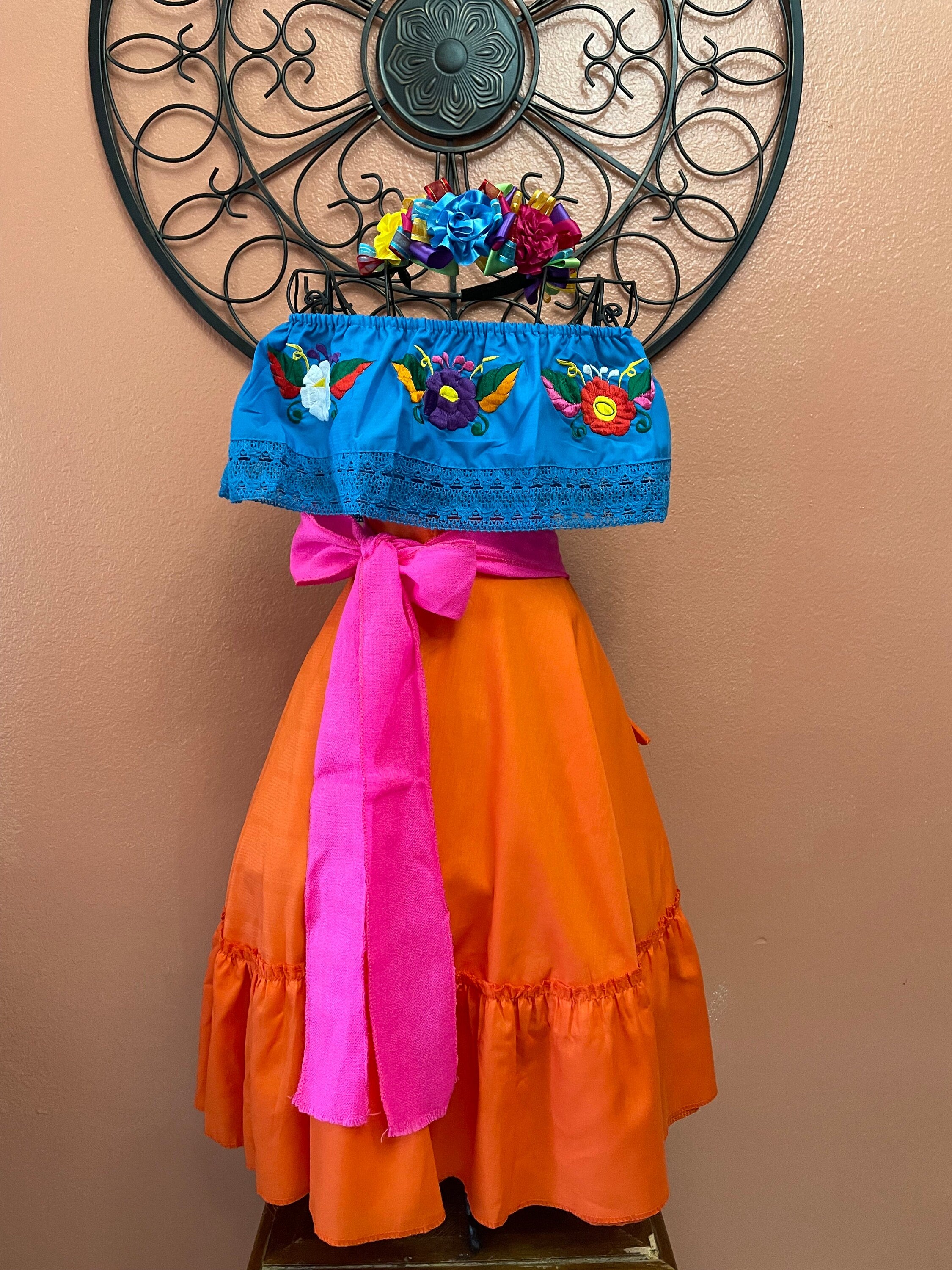 Image of Beautiful Mexican Embroidered Blouse and Skirt Set -Traditional Girls Set - Handmade Authentic Clothing