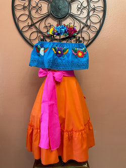 Image of Beautiful Mexican Embroidered Blouse and Skirt Set -Traditional Girls Set - Handmade Authentic Clothing