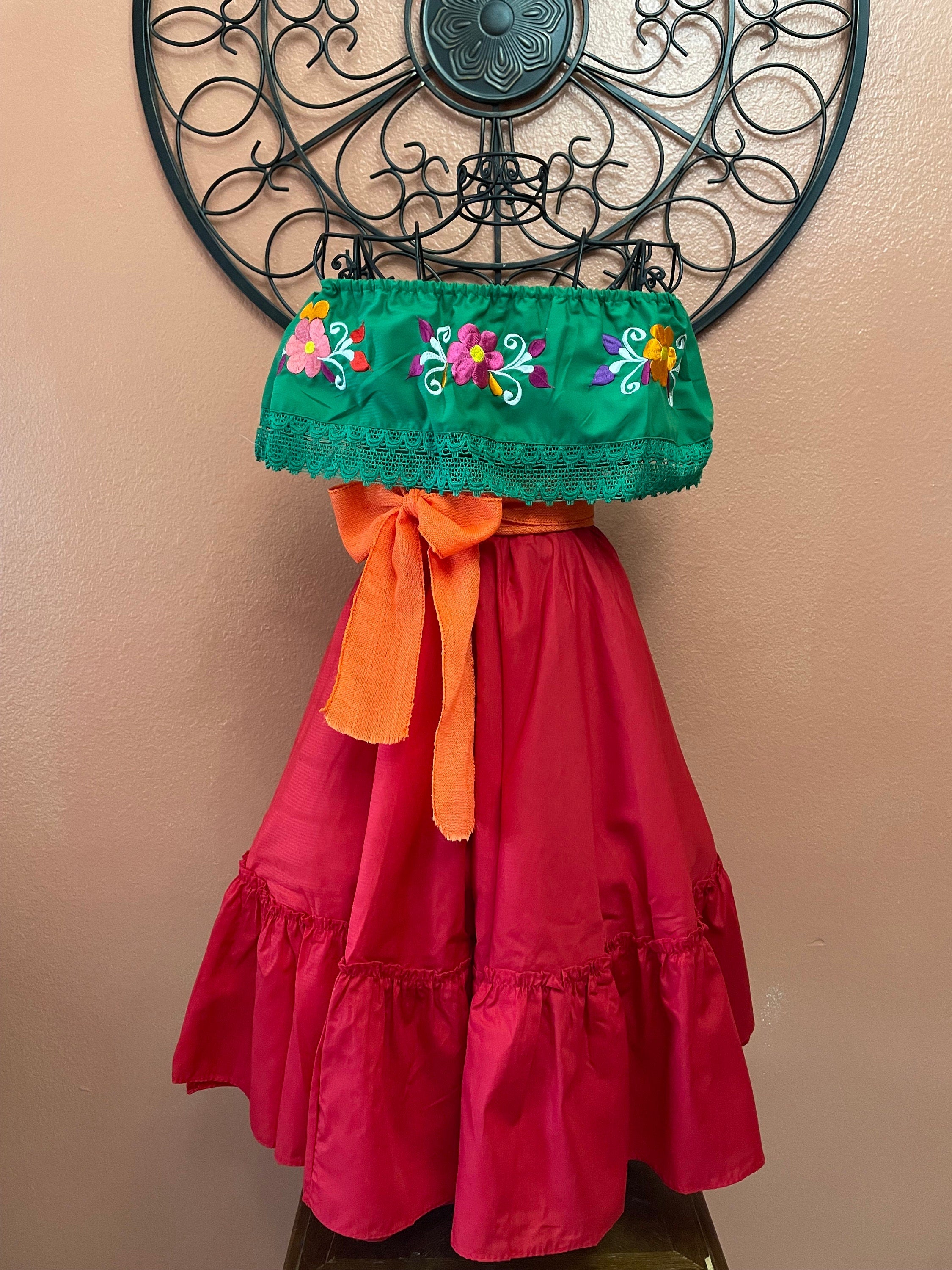 Image of Beautiful Mexican Embroidered Blouse and Skirt Set -Traditional Girls Set - Handmade Authentic Clothing