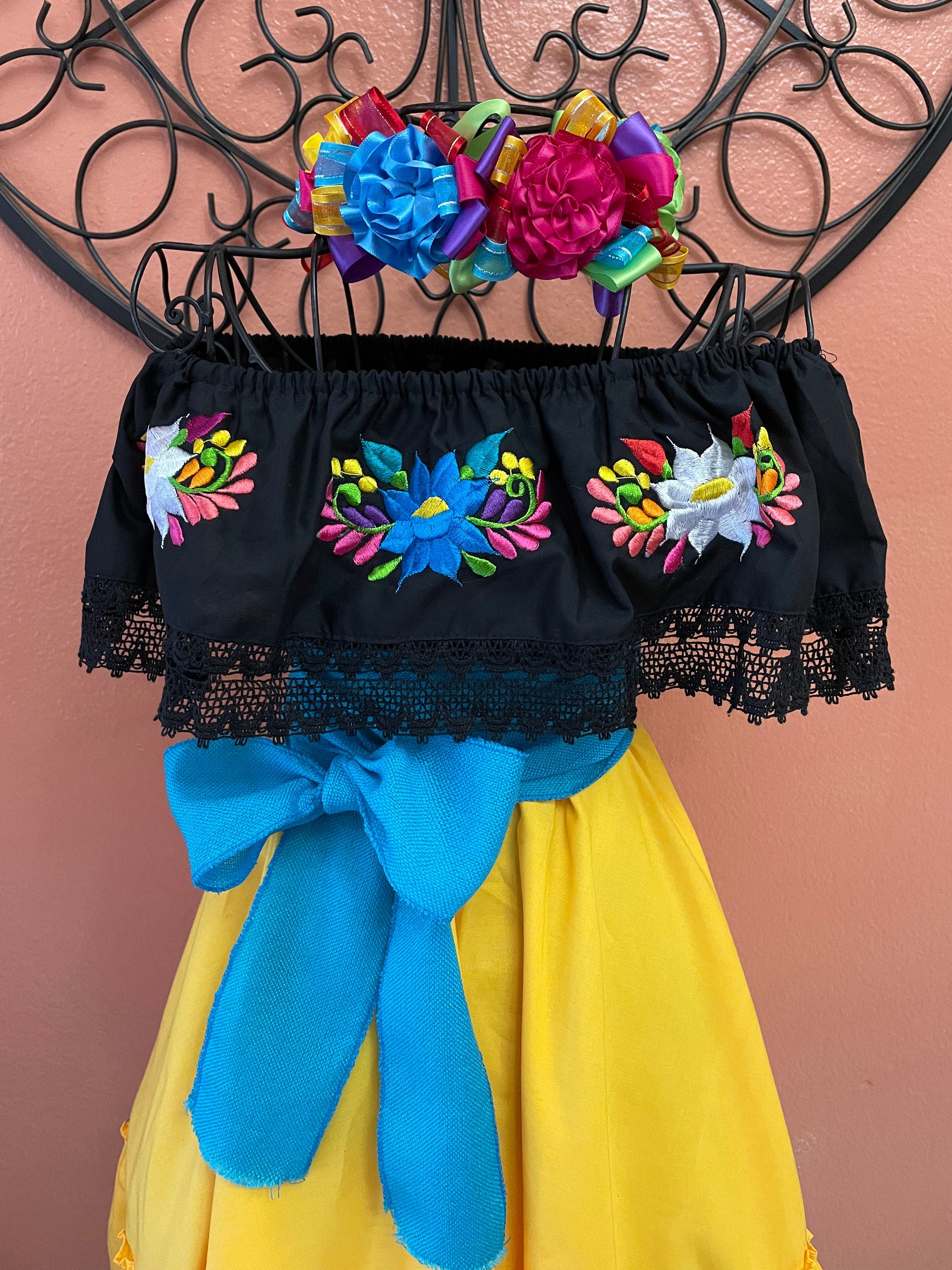 Image of Beautiful Mexican Embroidered Blouse and Skirt Set -Traditional Girls Set - Handmade Authentic Clothing