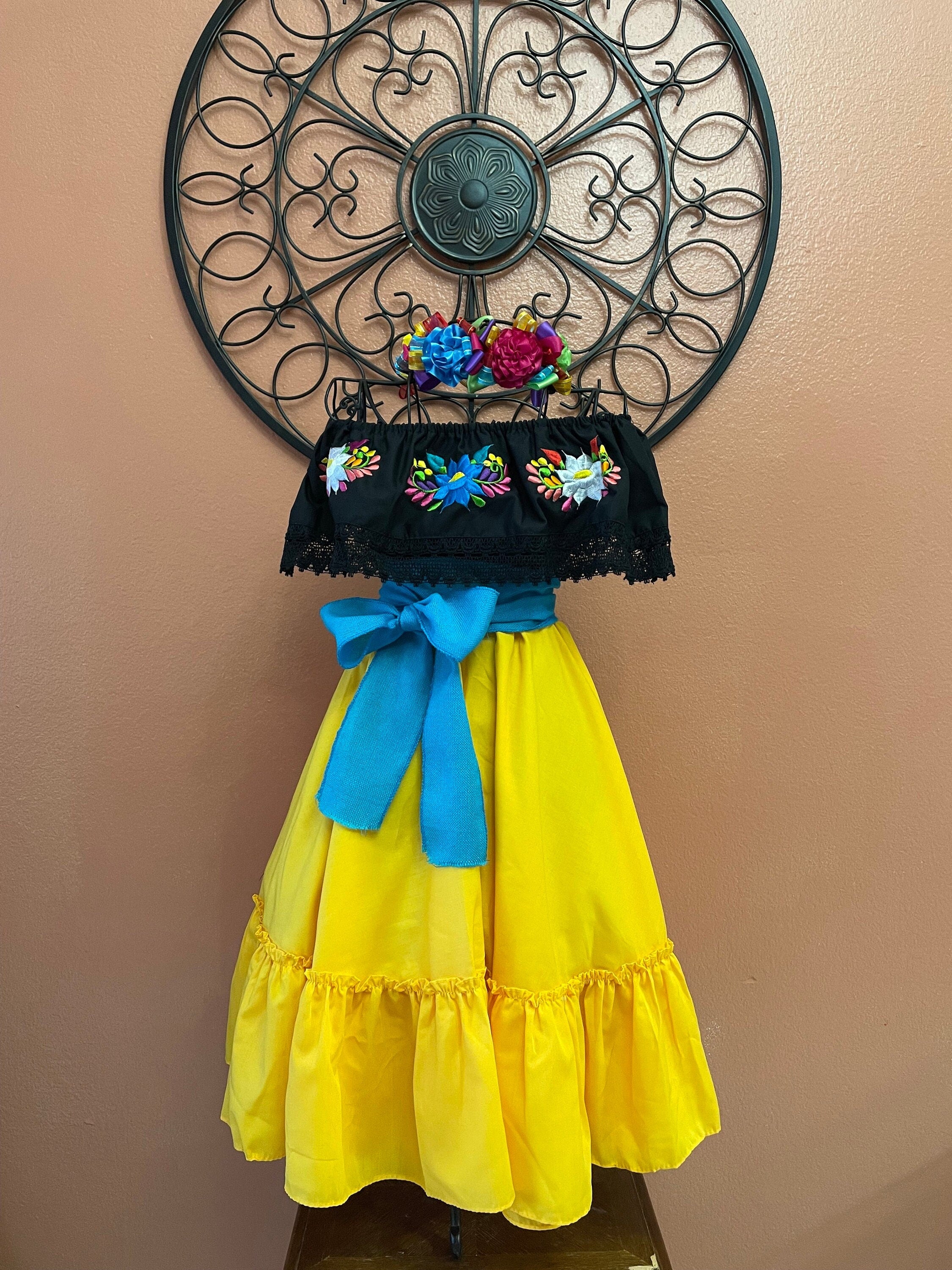 Image of Beautiful Mexican Embroidered Blouse and Skirt Set -Traditional Girls Set - Handmade Authentic Clothing