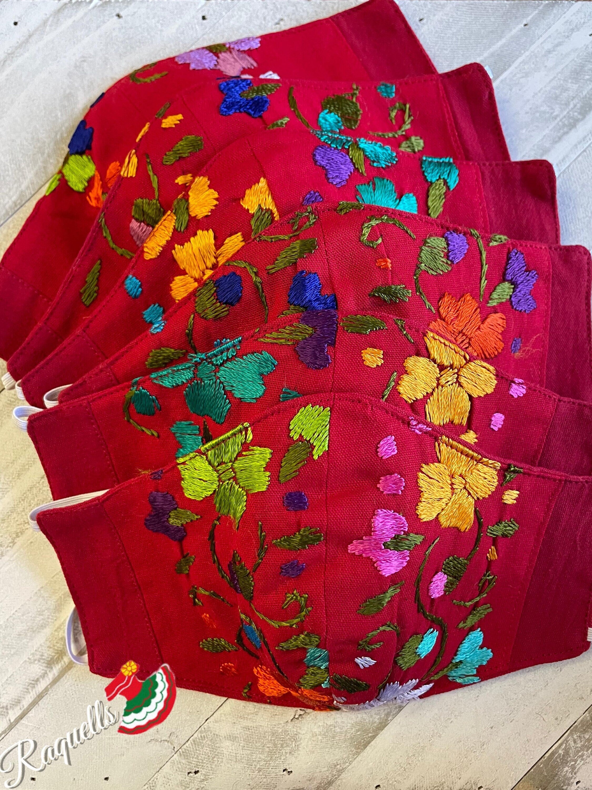 Image of Mexican Simple Embroidered Hot pink color Face Mask - Handmade Artisanal Face Masks