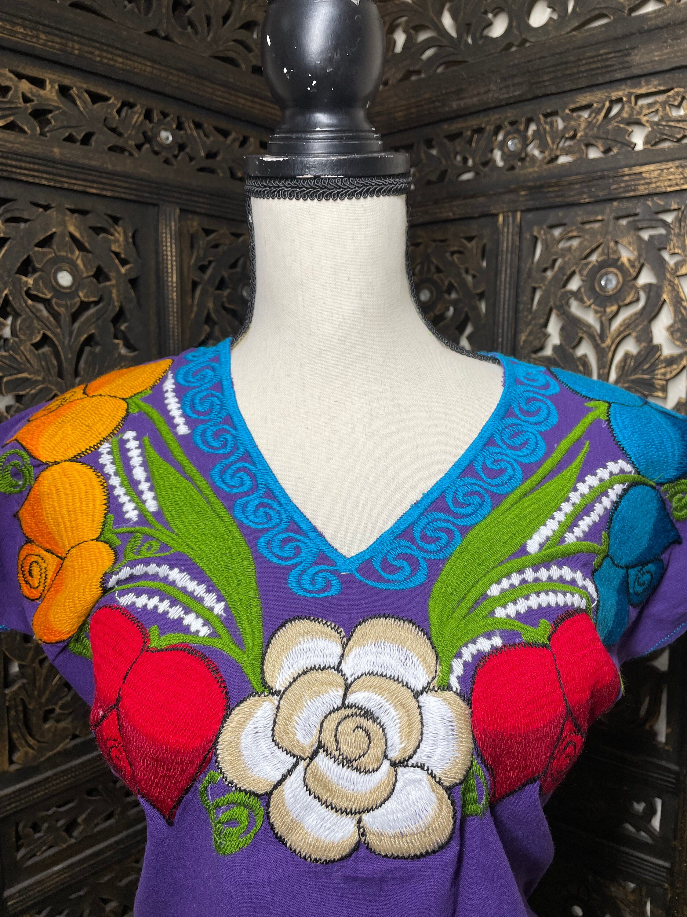 Beautiful Hand Embroidered Rainbow Blouse - Mexican Embroidery - Handmade Blouse from Chiapas, Mexico