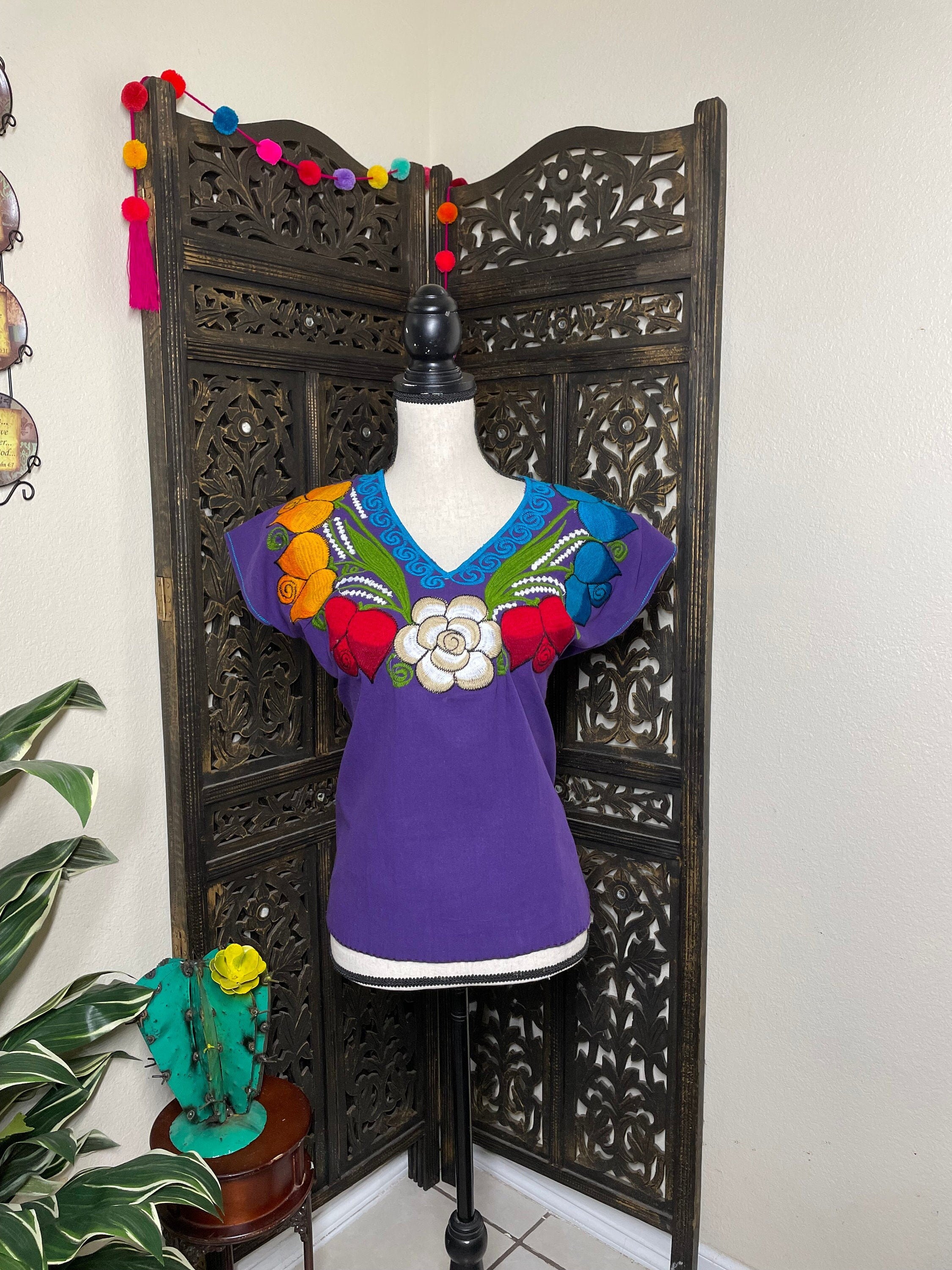 Beautiful Hand Embroidered Rainbow Blouse - Mexican Embroidery - Handmade Blouse from Chiapas, Mexico
