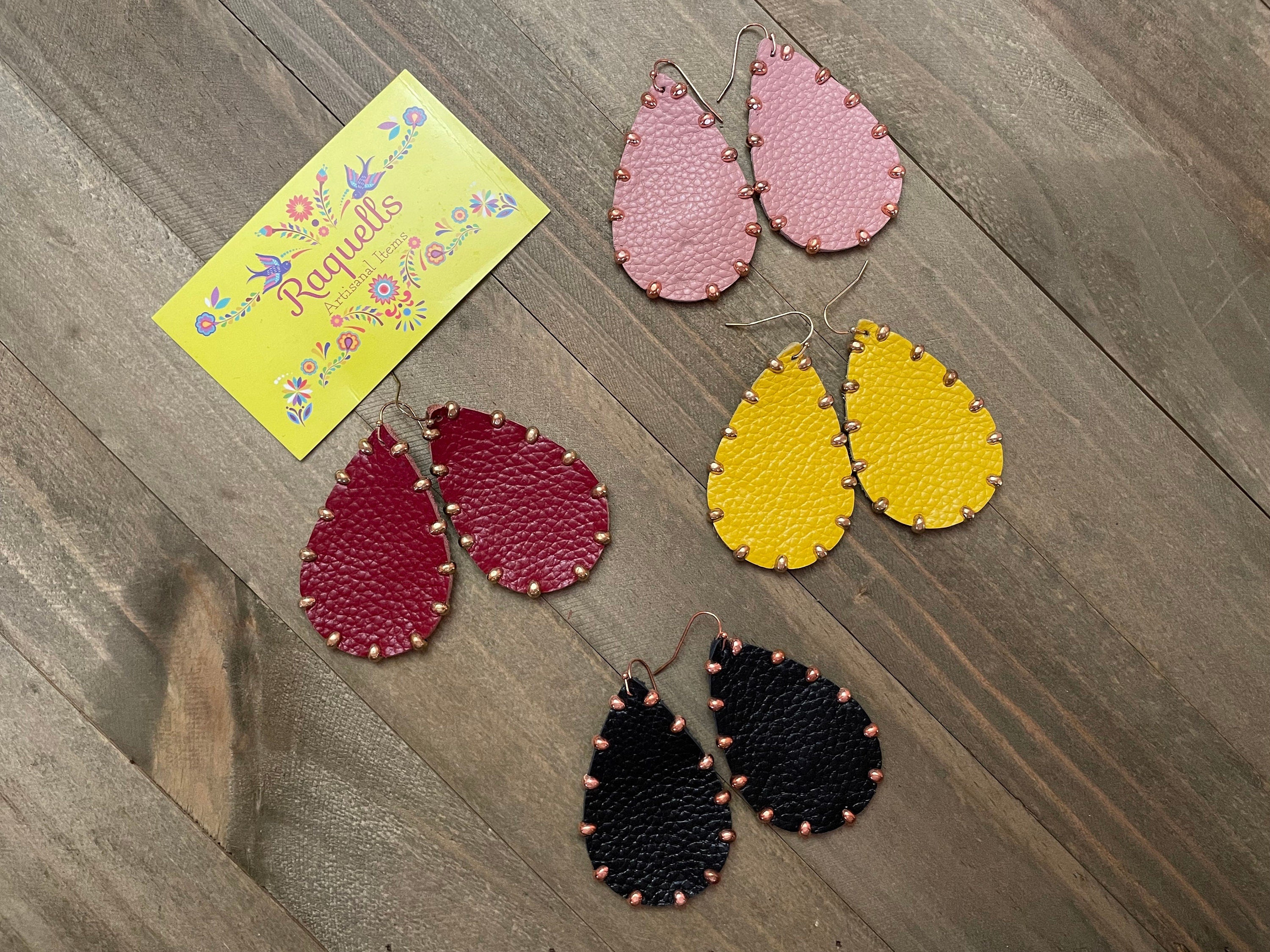 Image of Beautiful Leather Studded Teardrop Earrings