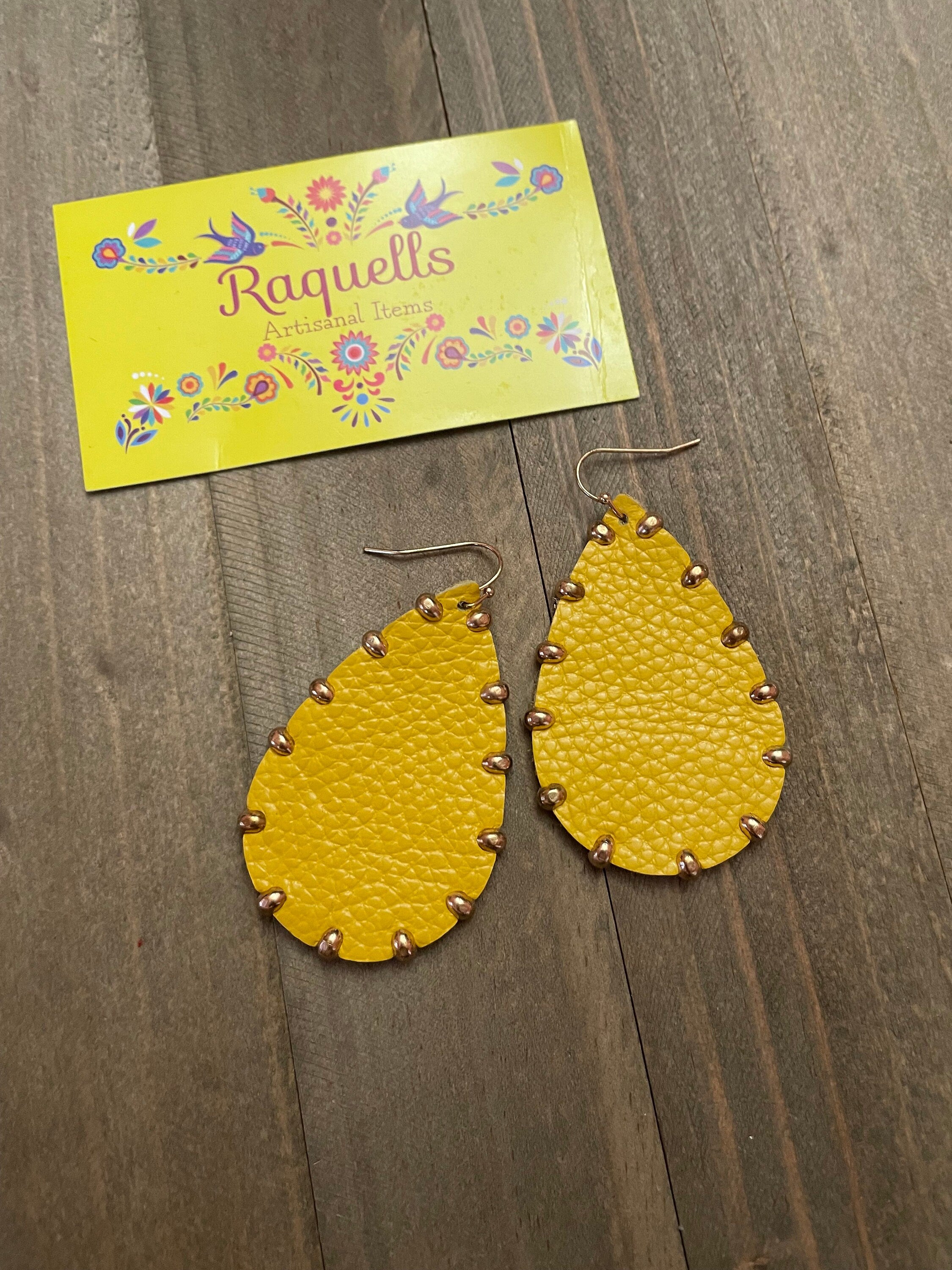 Beautiful Leather Studded Teardrop Earrings