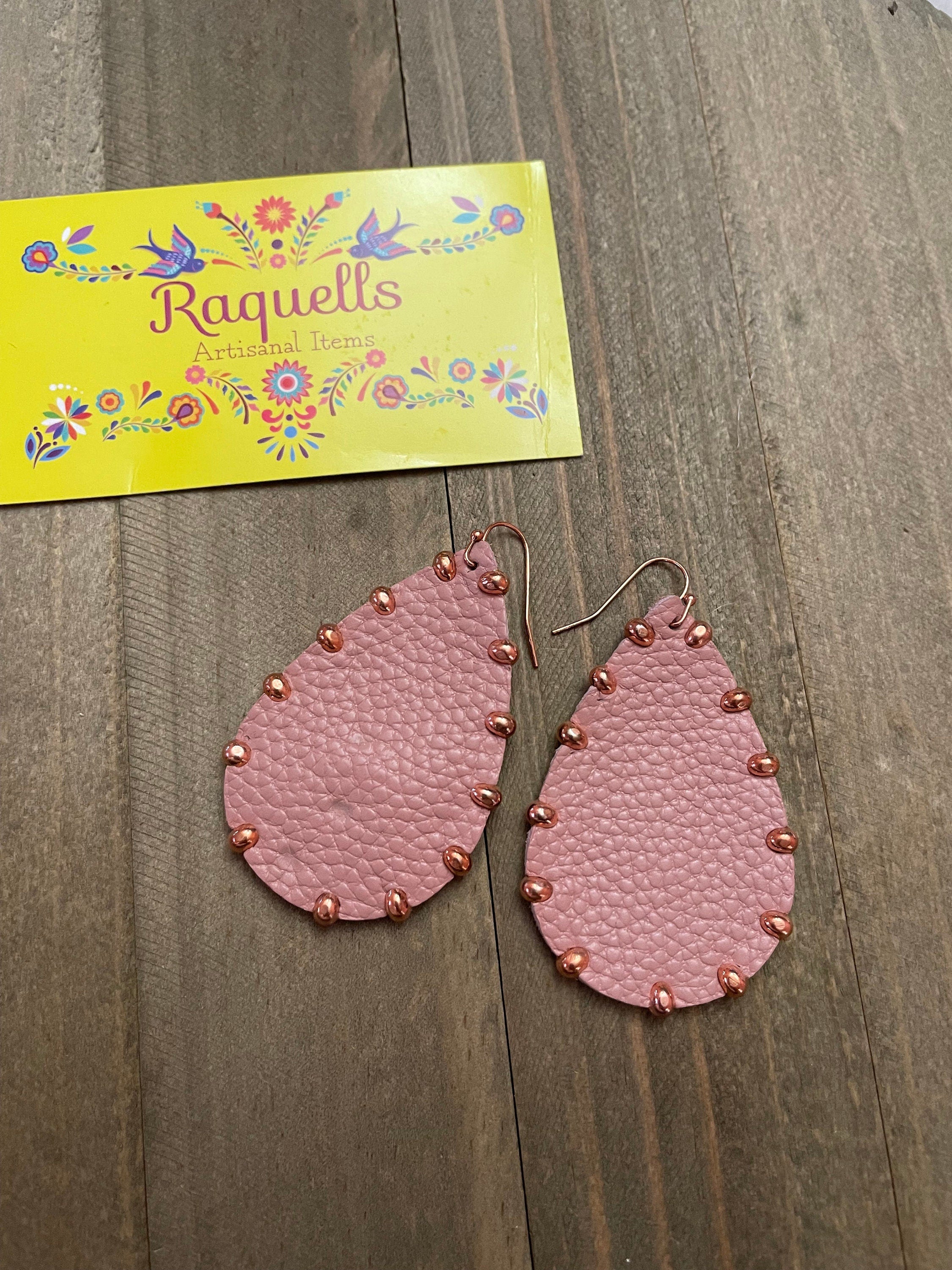 Beautiful Leather Studded Teardrop Earrings