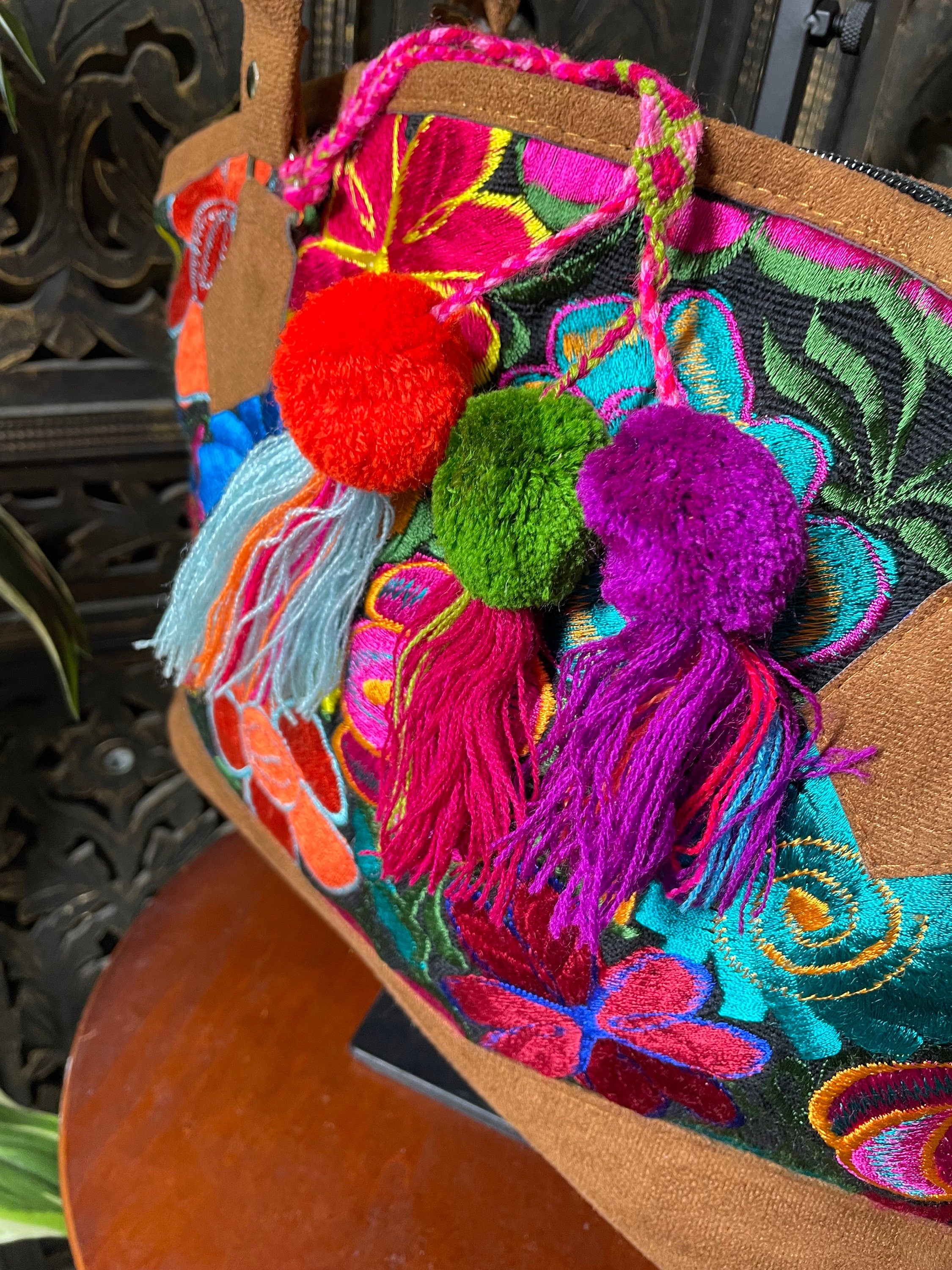 Image of Floral Embroidered Shoulder Bags from Chiapas, Mexico - Handmade Mexican Purse