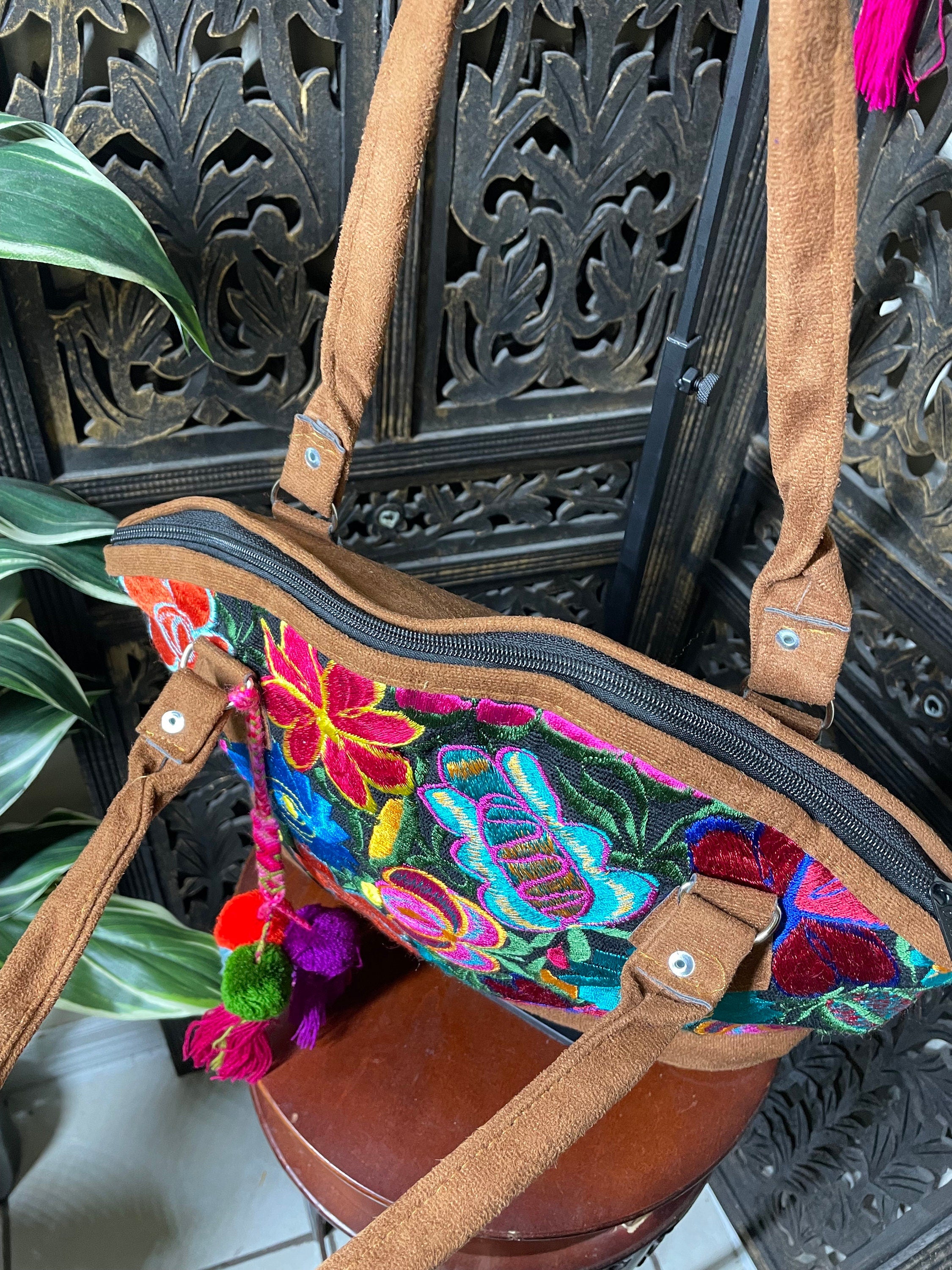 Image of Floral Embroidered Shoulder Bags from Chiapas, Mexico - Handmade Mexican Purse