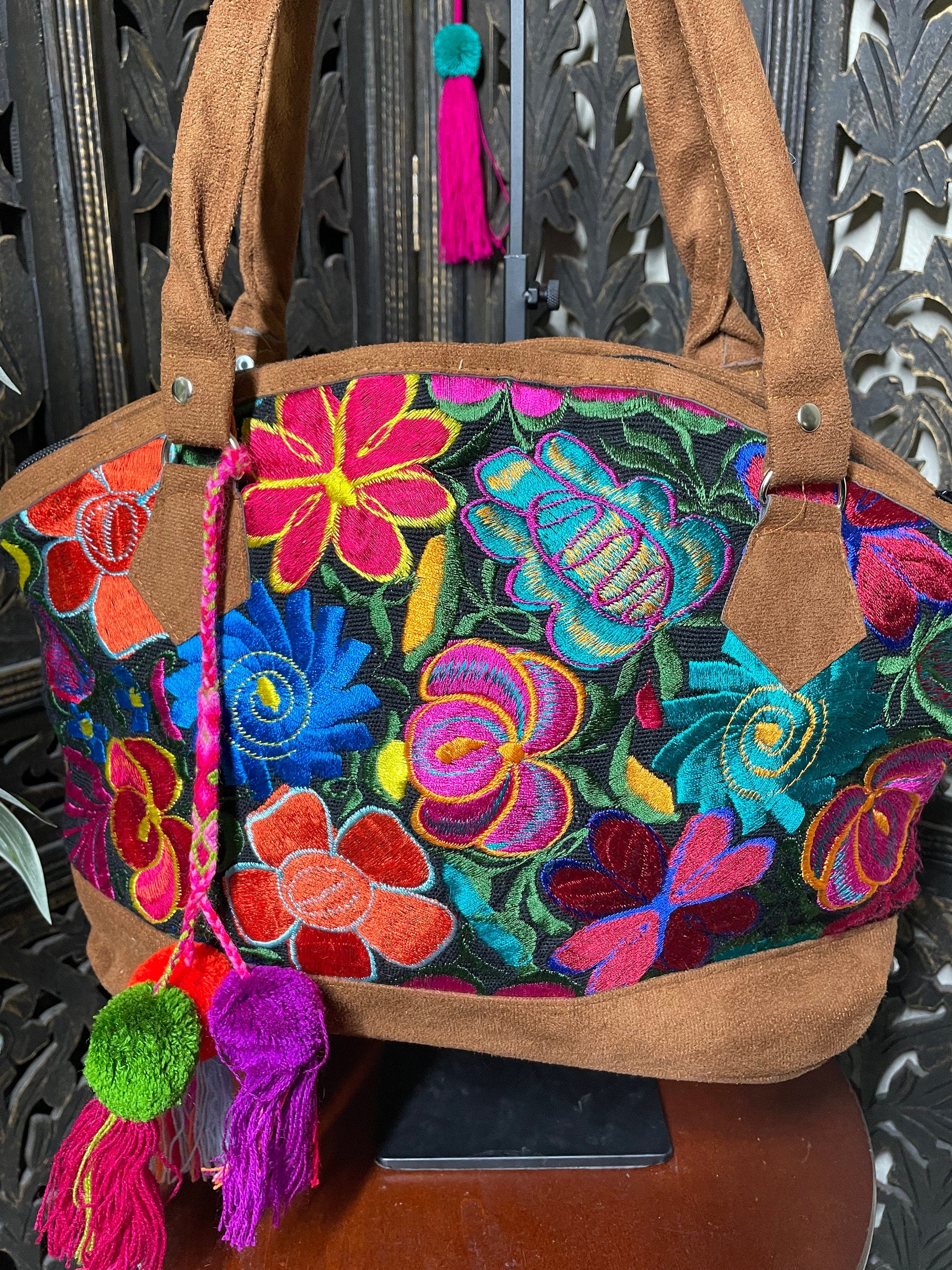 Image of Floral Embroidered Shoulder Bags from Chiapas, Mexico - Handmade Mexican Purse