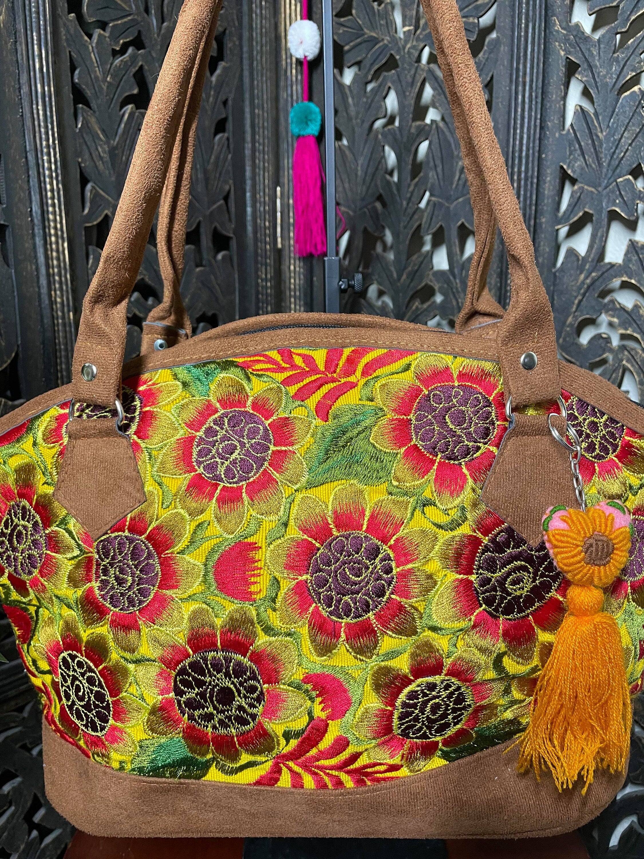 Image of Floral Embroidered Shoulder Bags from Chiapas, Mexico - Handmade Mexican Purse