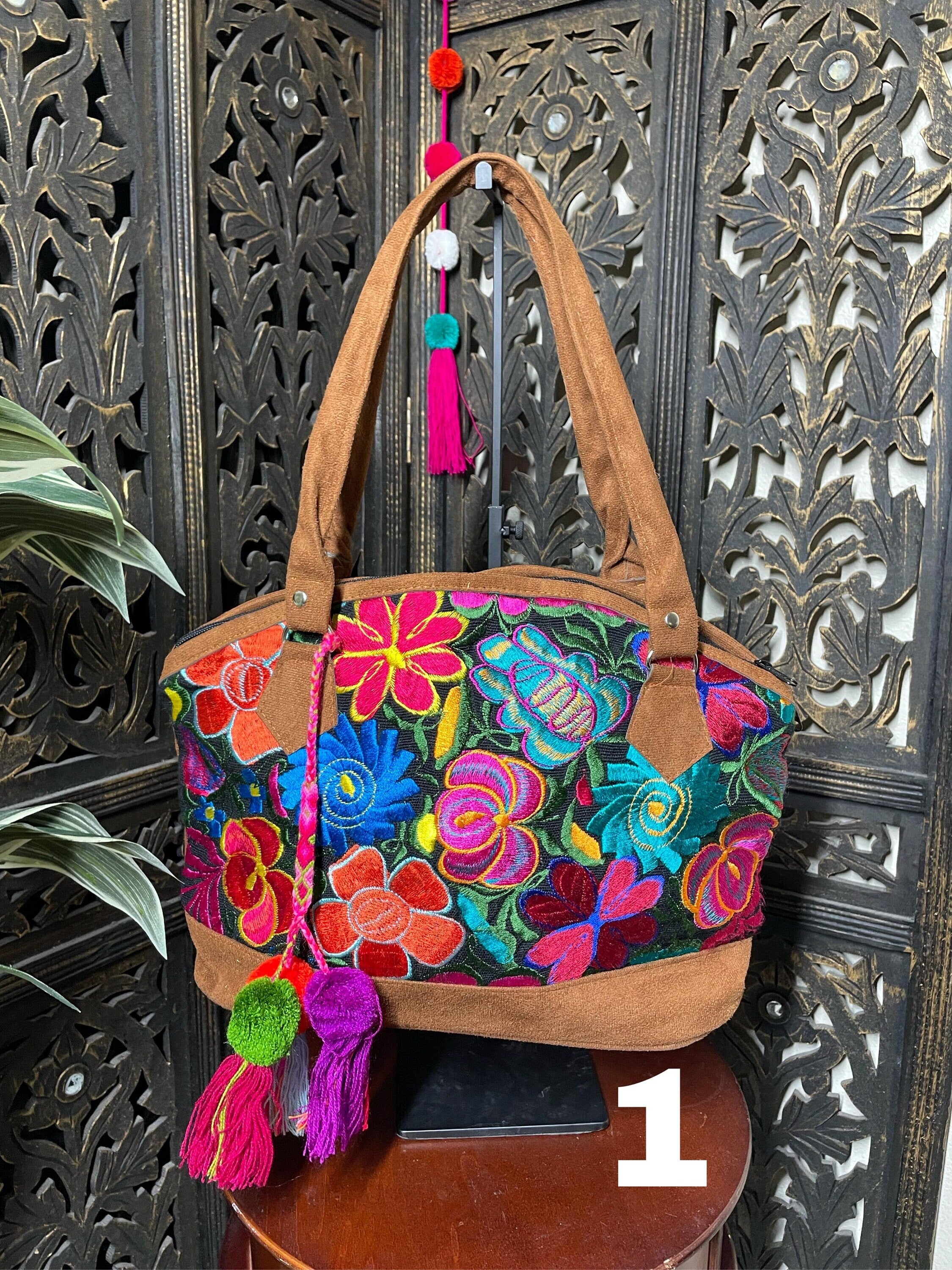 Image of Floral Embroidered Shoulder Bags from Chiapas, Mexico - Handmade Mexican Purse