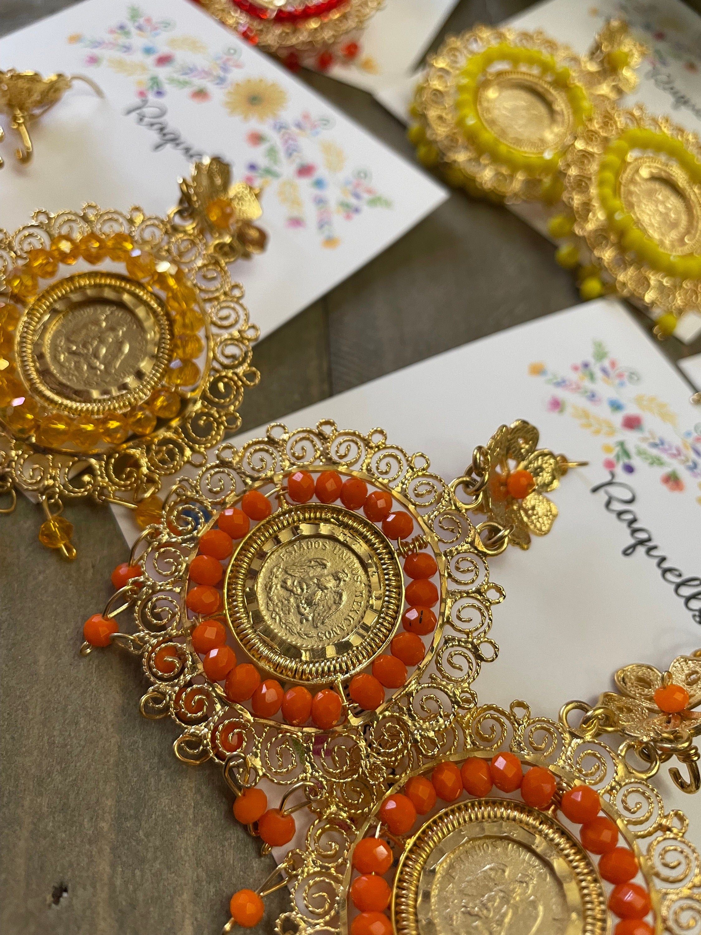 Image of Gorgeous and Elegant Mexican Artisanal Gold Plated Filigree Earrings - Beautiful Folkloric Earrings made by our Oaxaca Artisan Partners