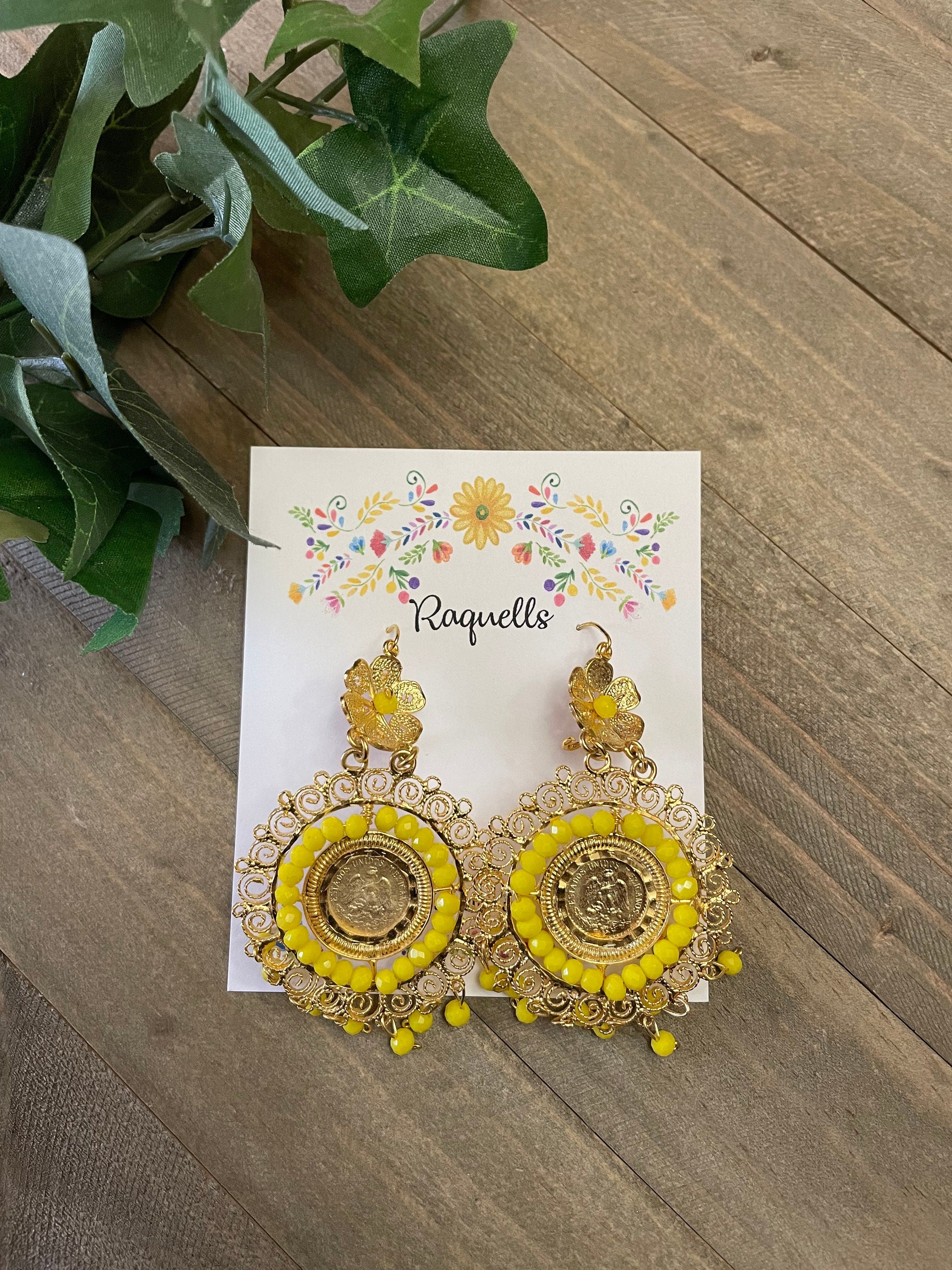 Image of Gorgeous and Elegant Mexican Artisanal Gold Plated Filigree Earrings - Beautiful Folkloric Earrings made by our Oaxaca Artisan Partners