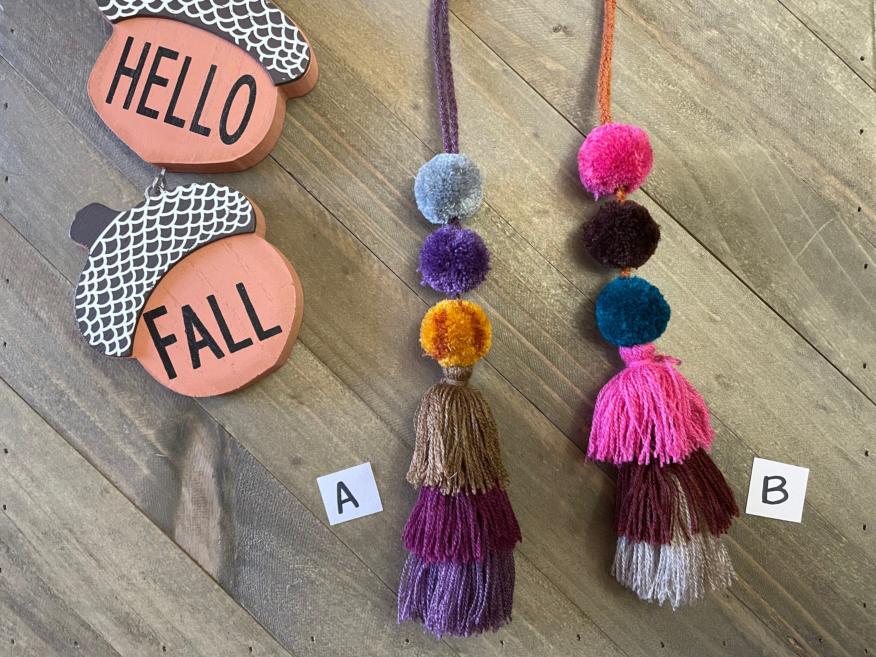Image of Fall Colored Artisanal PomPom Tassels - Mexican PomPom Keychains - Purse Decor