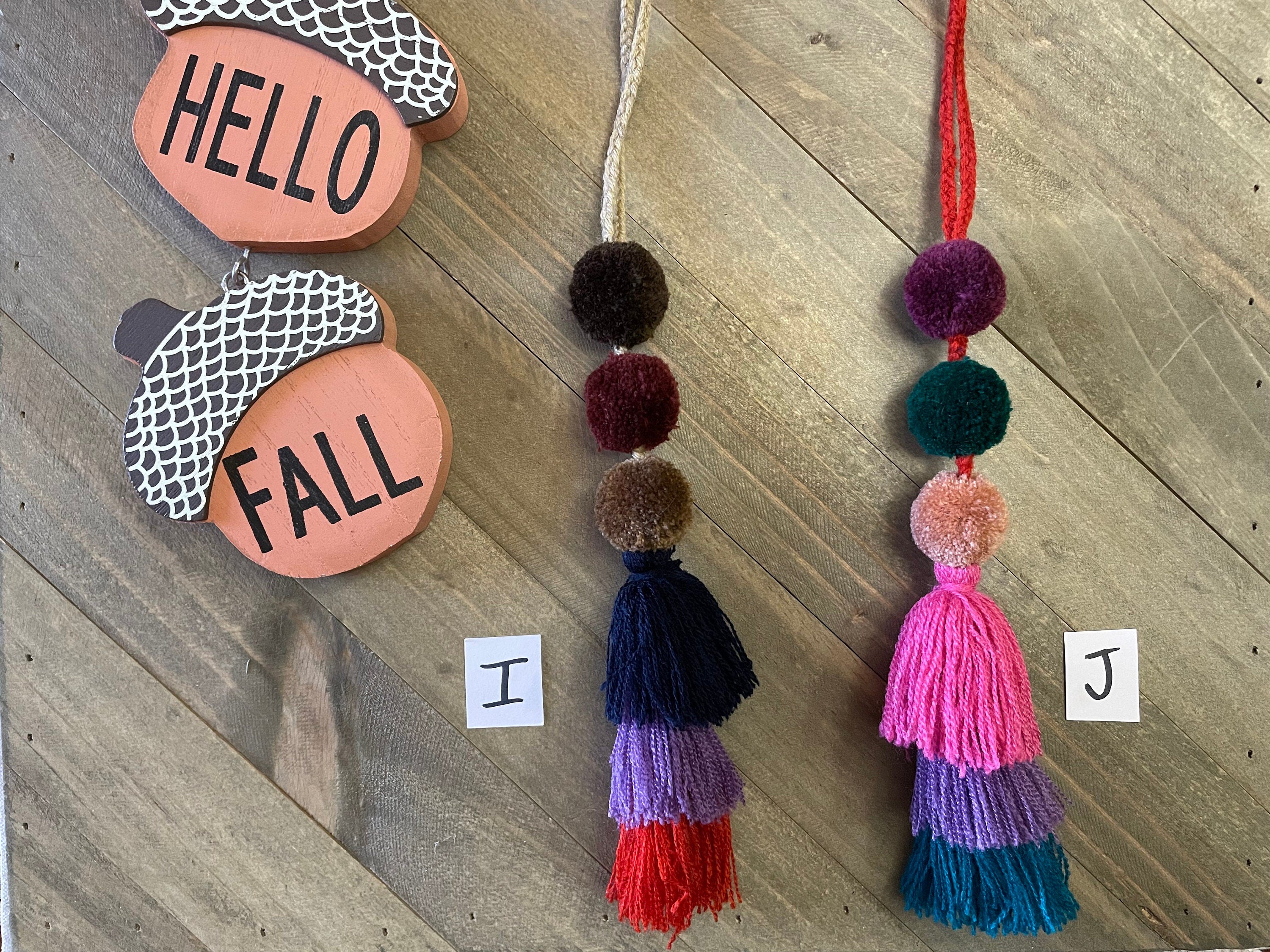 Image of Fall Colored Artisanal PomPom Tassels - Mexican PomPom Keychains - Purse Decor