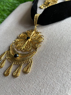 Image of Handmade Velvet Chokers - Artisanal Chokers - Gold Plated Pendants
